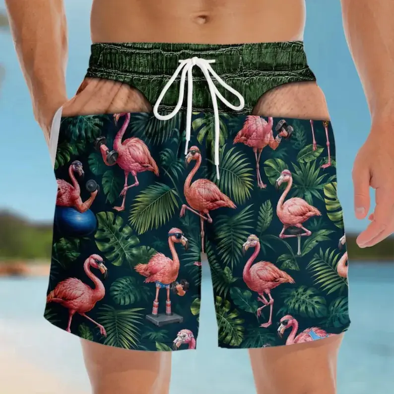 Personalized Funny Beach Shorts for Men, Custom Bacon Eggs Flamingo Rubber Duck Swim Trunks Gift,Camping Beach Shorts,Custom Gift for Men Husband Dad,Camping Trip Birthday Wear #   FunnySwimShorts #   CampingBeachShorts