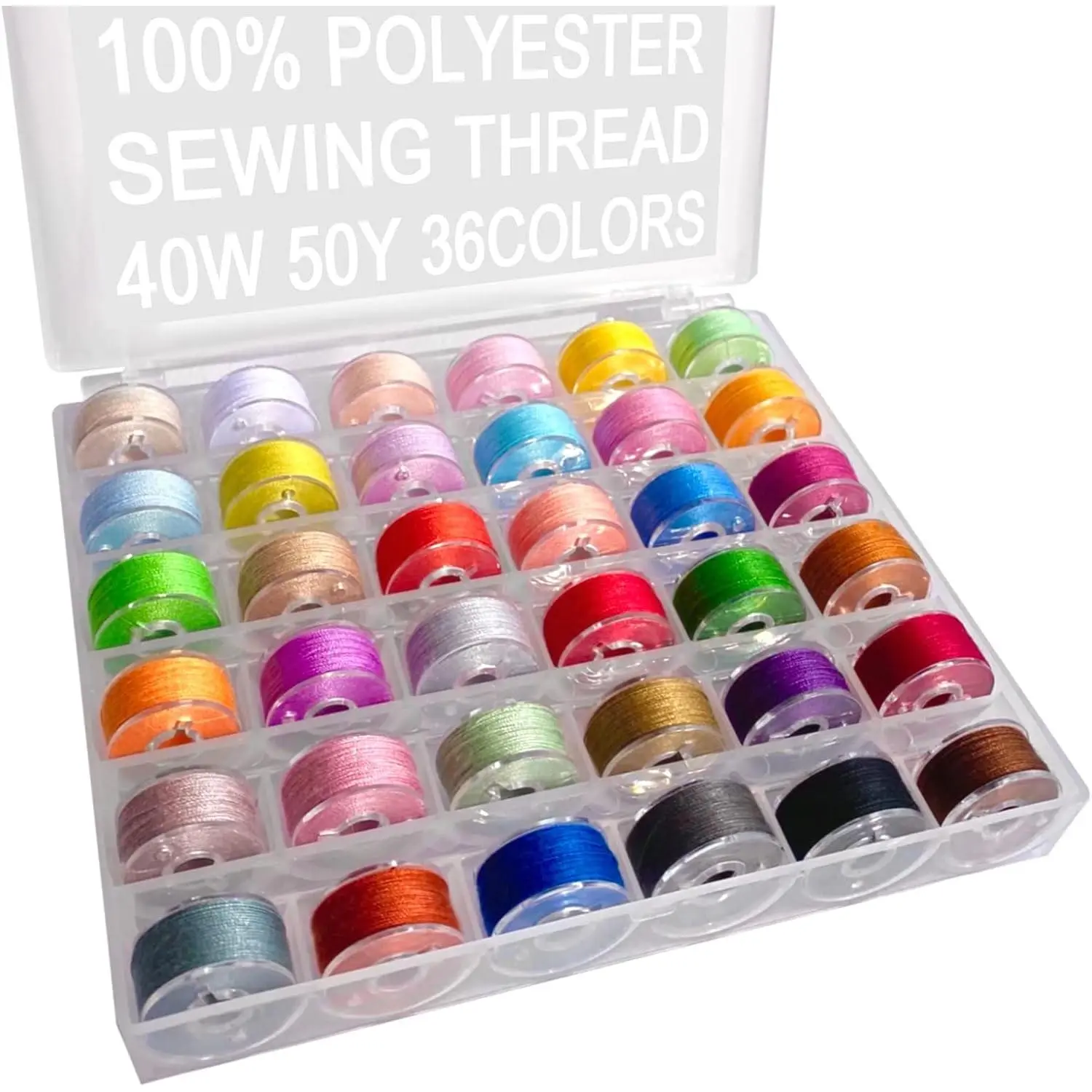 36 count Bobbins and Sewing Threads with Plastic Bobbin Case for Multiple Sewing Machine, Pre- Bobbins Set (Plastic Bobbins)