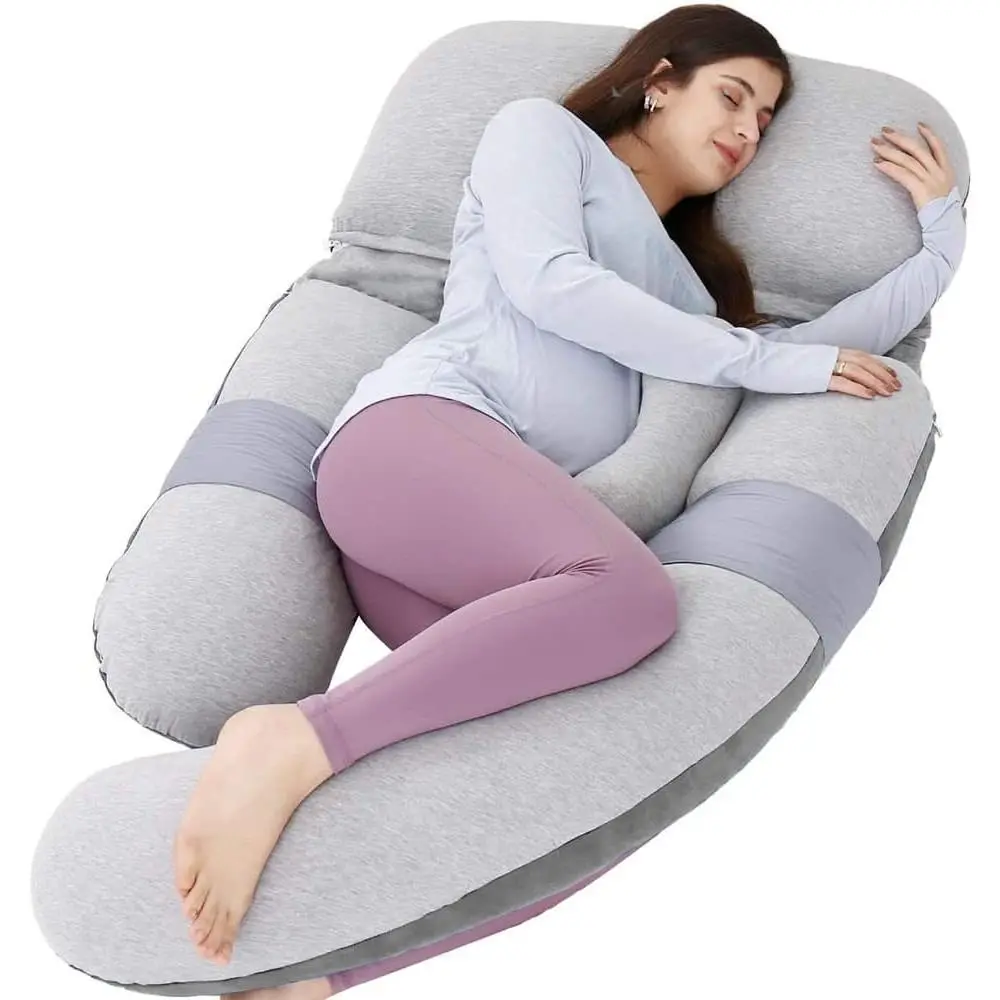 60in Full Body Pillow |   Nursing, Maternity and Pregnancy Pillow |   Extra Large U Shape Pillows with Detachable Side, Separate Support Pillow and Removable Cover (Velvet and Jersey Grey)