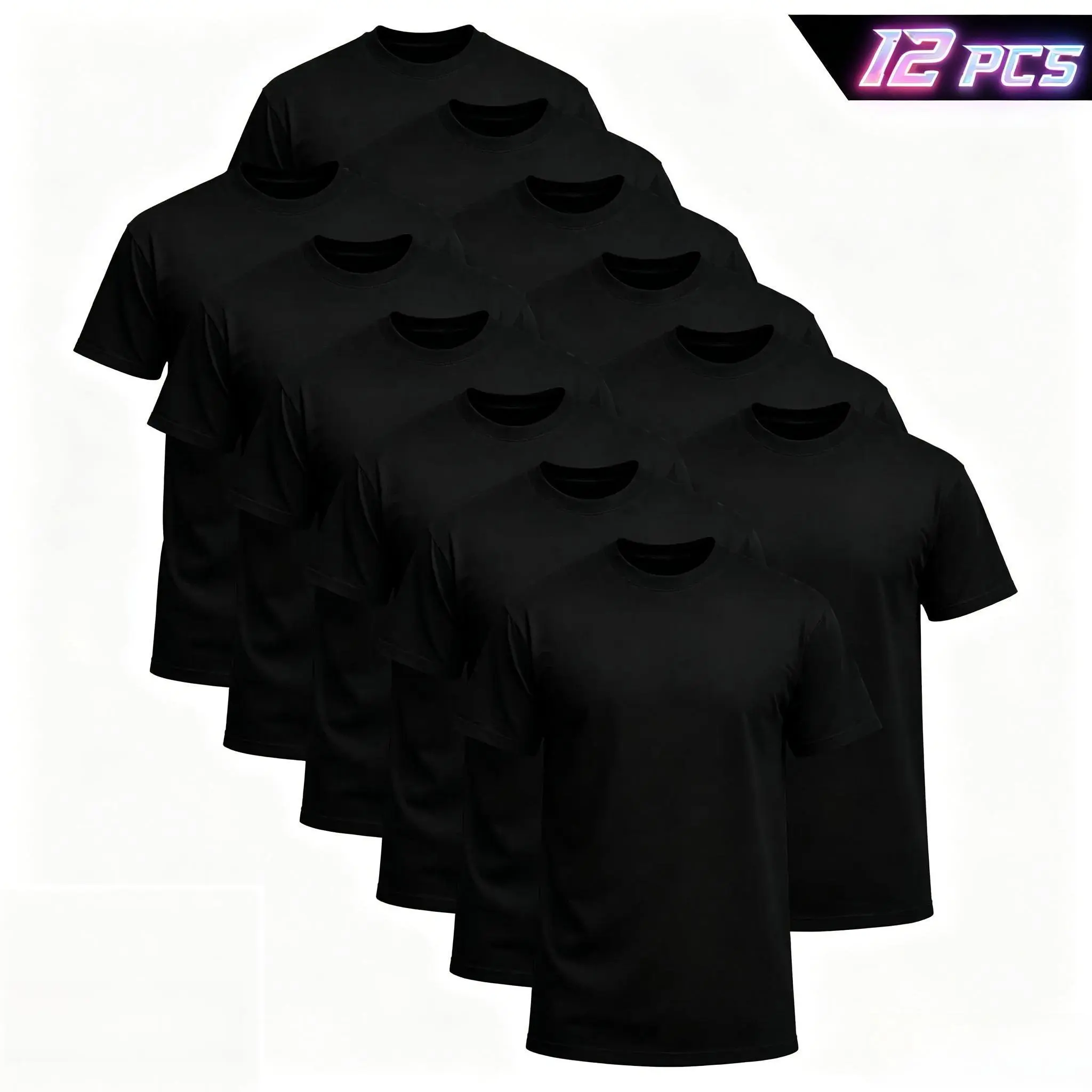 12-Pack $39.98  The more you buy,the lower the price. Stock up! Men's Black Crew Neck T-Shirt,Short Sleeve,Comfort Fit undershirts basic T-shirt Cotton Blend Basic Tee Easy Care Durable  Menswear Top outdoorfun