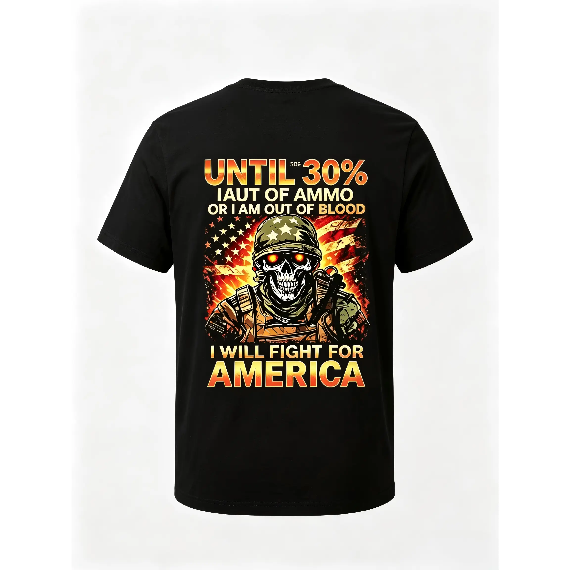 Men's Veteran Military Quote T-Shirt - USA Patriotic Skeleton Soldier Back Print, Machine Washable Patriotic Tee