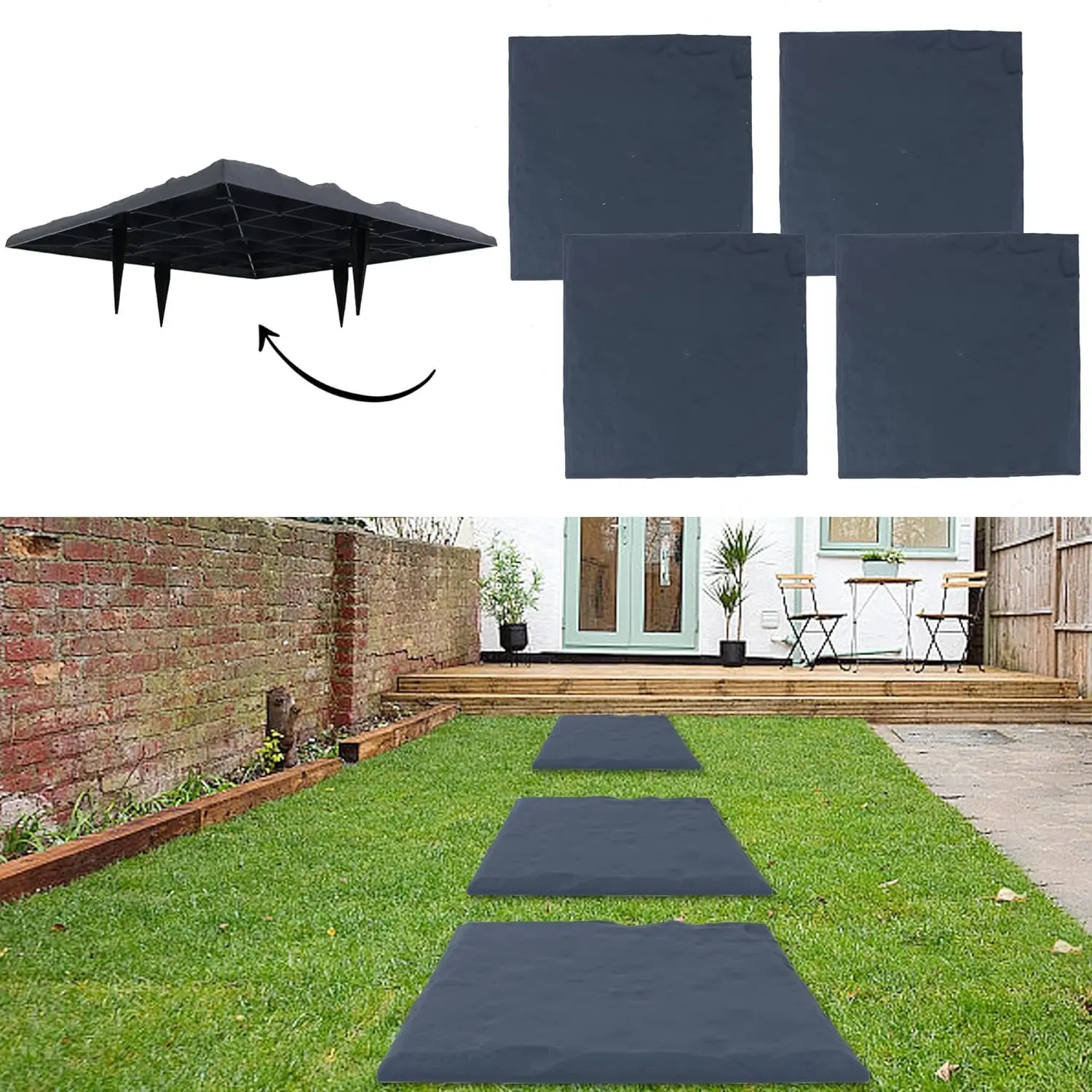 4Pcs Plastic Stepping Stones, Durable Outdoor Garden Walkway Pavers with Ground Stakes for Easy Weatherproof Installation on Patio & Landscaping