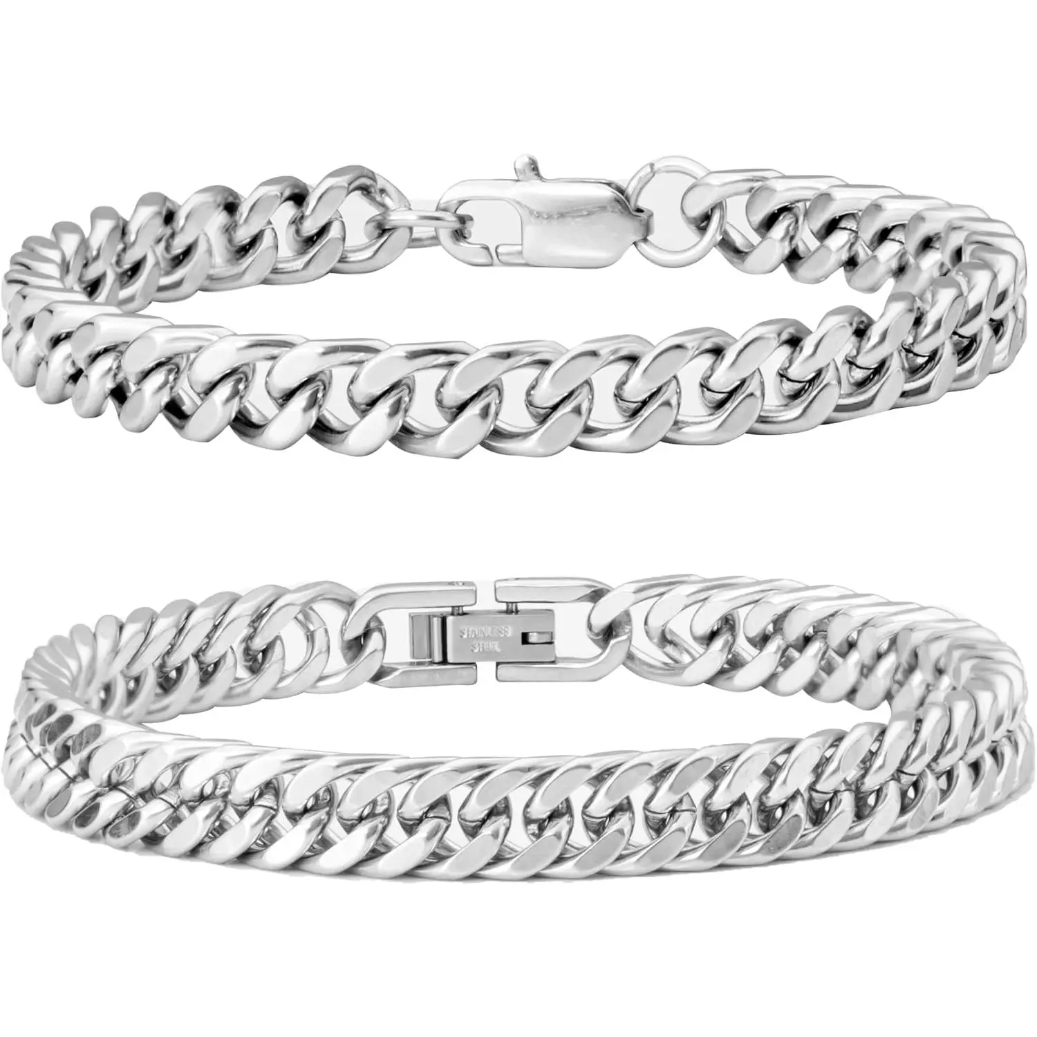 2 count Stainless Steel Bracelets for Men | Cuban Link Bracelet Stainless Steel Mens //Black Bracelet Set 7.5/8.3/9 Inches Gifts for Mens Metal Bracelets