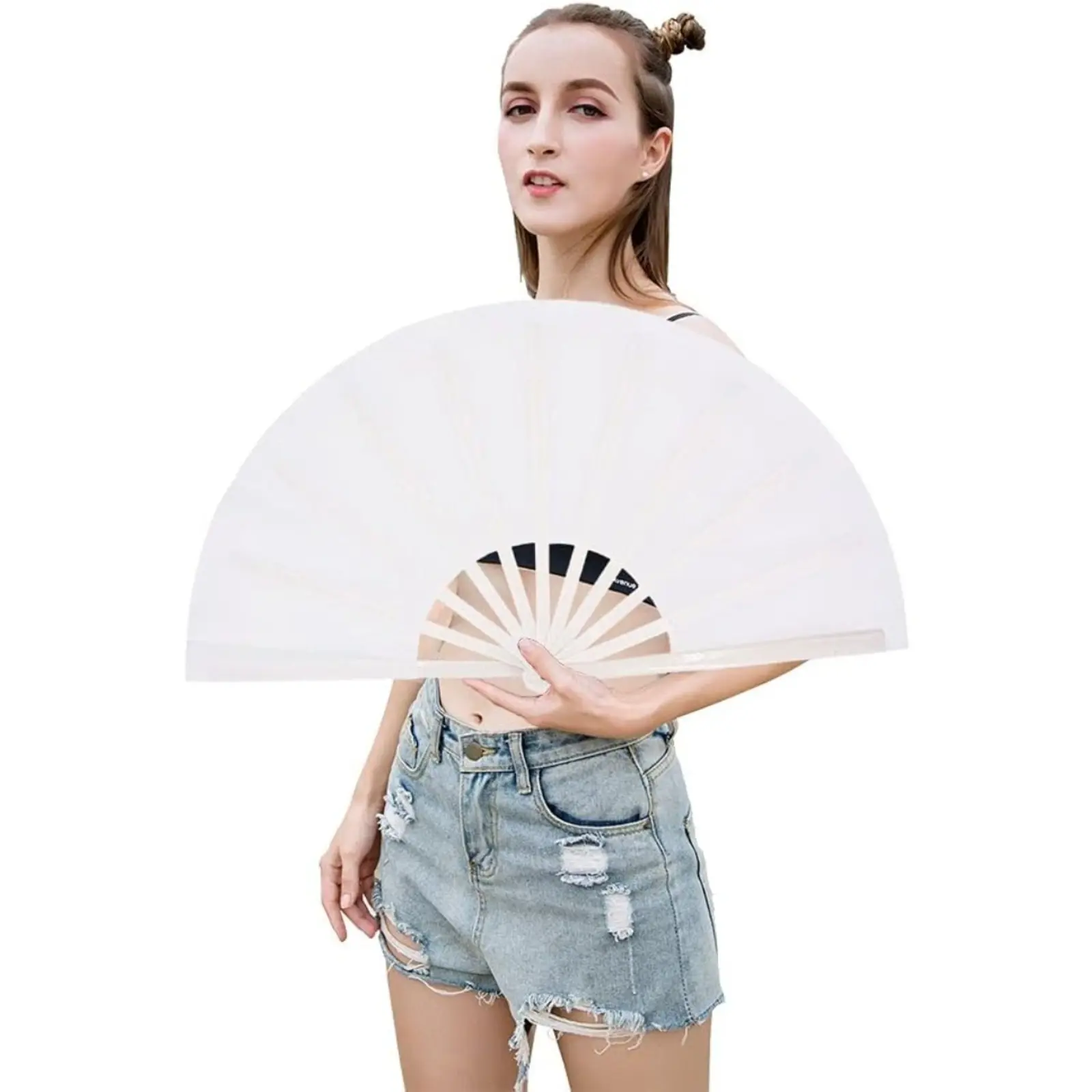 Large Foldable Vintage Nylon Cloth Hand Fan, Traditional Chinese Tai Chi Kung Fu Fan for Men Women, Portable Decorative Fan for Stage Performance, Dancing, Holiday Gifts & Home Ornament