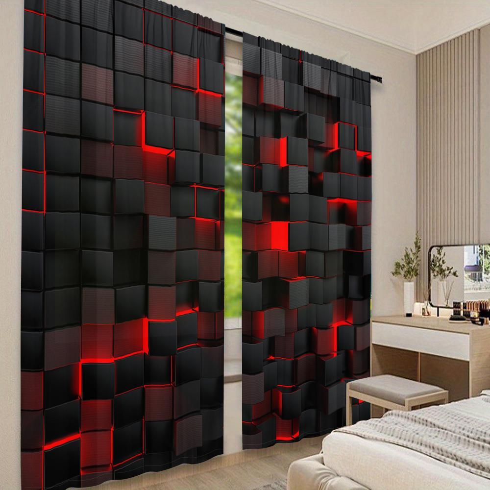 Abstract Geometric Pattern, 2 Counts/set Modern Simple Pole Pocket Design Window Drapes, Home Decorative Curtain for Bedroom, Living Room, Kitchen, Wardrobe, Study, Home Decoration Curtain, Home Essentials