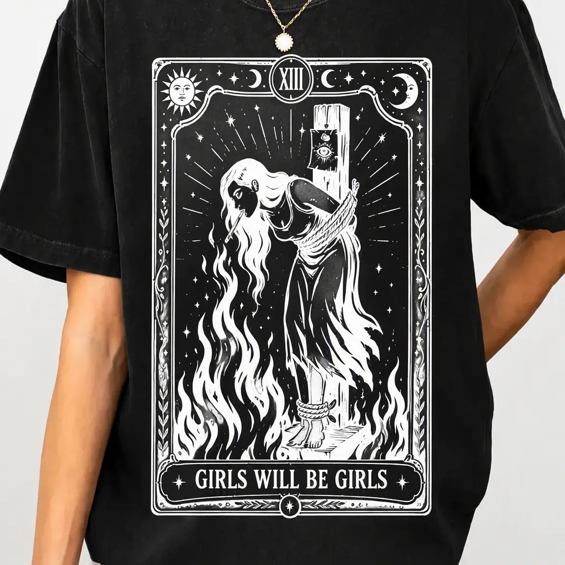 Girls Will Be Girls Witch With Sigarete TShirt, Burn Witches Women’s Rights Tshirt, Cigarette Lover Feminist Halloween T-Shirt