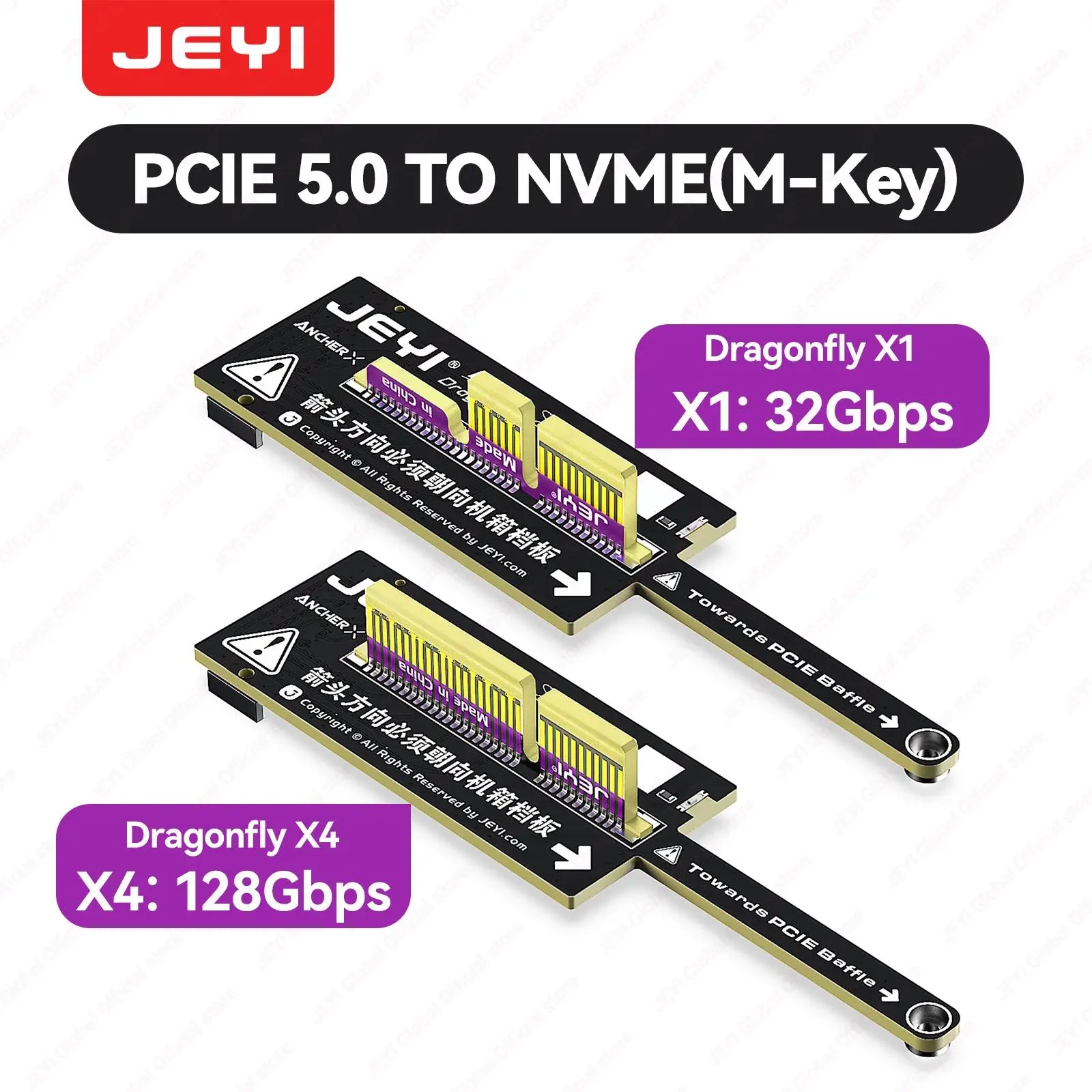JEYI Flat PCIe 5.0 x1 to NVMe Adapter Card 128Gbps Compact Mini Design No GPU Obstruction for M-Key NVMe SSD PCIe X1/X4/X8/ X16, Backward Compatible With Pcie 4.0/3.0/2.0, Pcie To Nvme Adapter