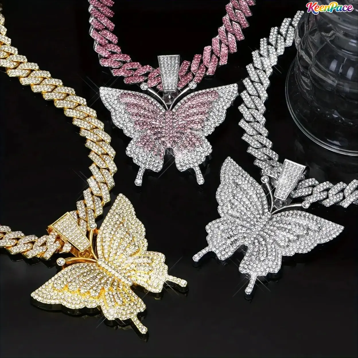 Women Hip Hop Cuban Chain Necklace With Butterfly Pendant, Exquisite Craft Fashion Jewelry, Versatile Accessory For Daily & Formal Occasions, Sentimental Birthday Anniversary Gift For Her
