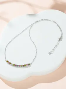 S925 Silver Tourmaline Smile Necklace, Candy Color Gems, Hypoallergenic Adjustable Chain, Perfect for All Seasons, Ideal Gift