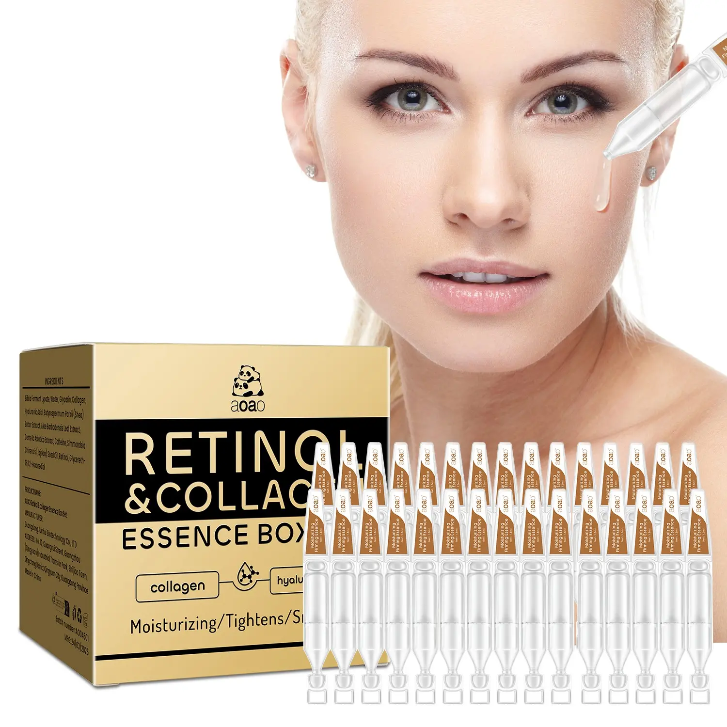 Retinol Essence Liquid with Collagen and Hyaluronic Acid, Deeply Moisturizing and Brightening Face Care, Portable Travel Bottle 1.5ML*30pcs
