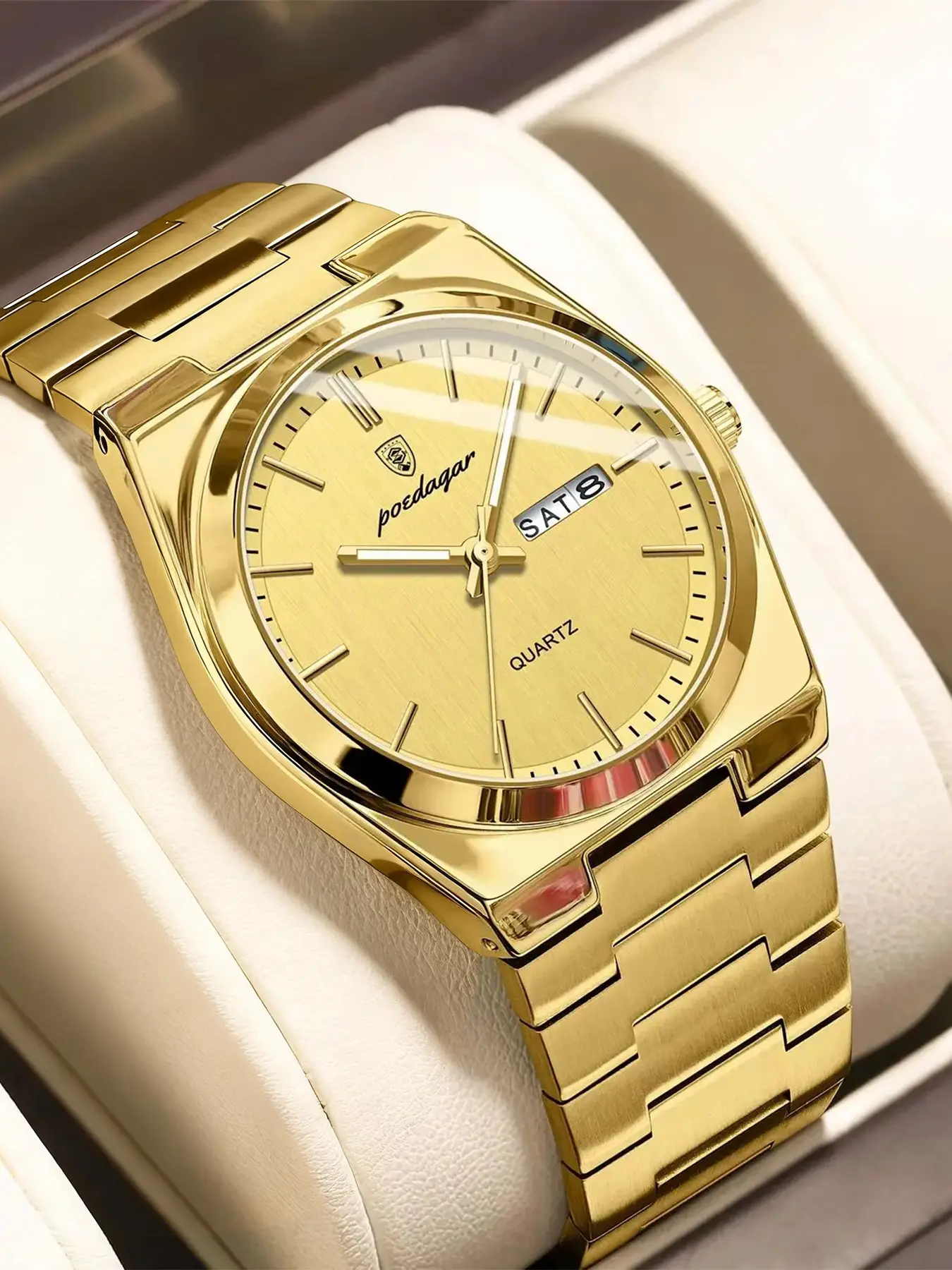 POEDAGAR Fashion Classic Man Watch Waterproof Luminous Analog Watch Date Week Luxury Men Watch Stainless Steel Quartz Business Men's Watches High End Luminous Date Wristwatch
