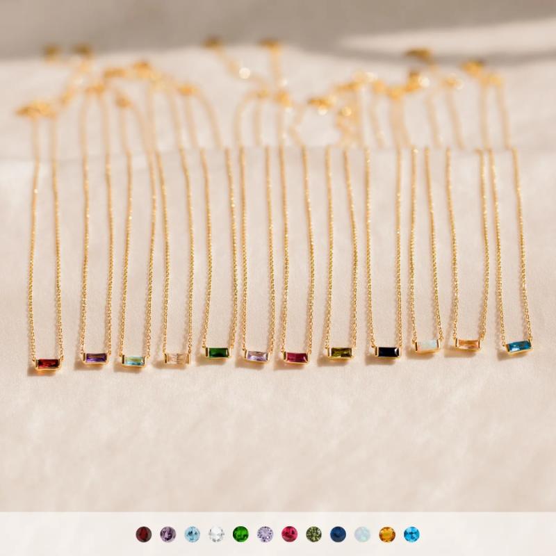 Emery Birthstone Necklace by Caitlyn Minimalist - Dainty Baguette Charm Necklace in Gold & Silver - Gemstone Jewelry - Personalized Gift for Her.