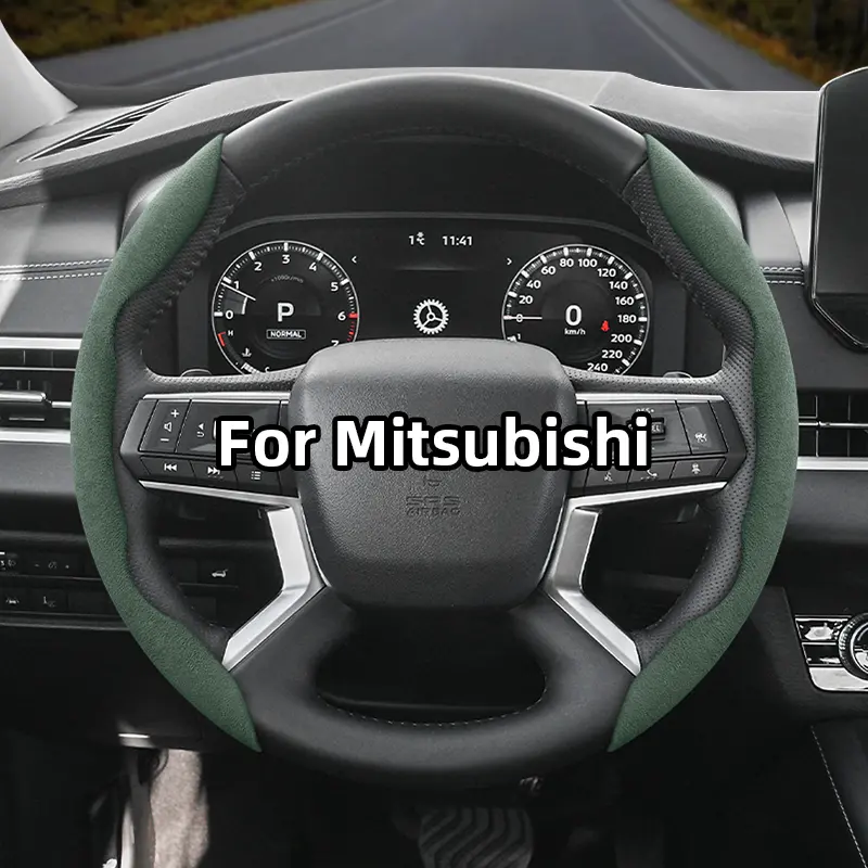 For Mitsubishi Suede Leather Non‑Slip Ultra‑Thin Steering Wheel Cover Segmented Steering Wheel Accessories Quick Installation Universal for All Seasons For Triton/L200/Outlander/Xpander/Pajero Sport/Montero Sport/ASX/RVR/Outlander Sport/Eclipse Cross