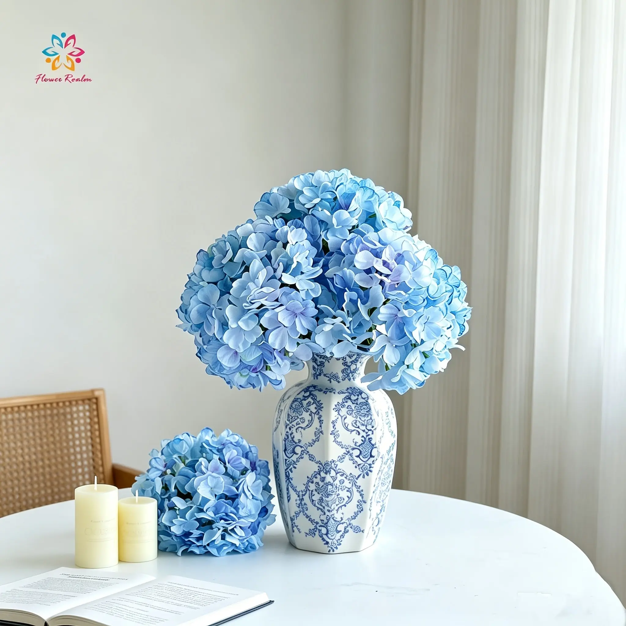 5PCS Artificial Hydrangea Flower Bouquet, Real Touch Burnt Edge Hydrangeas, Faux Floral Arrangement for Vase, Wedding Centerpieces, Dining Table, Living Room & Home Decor, Artificial Flower Decorations