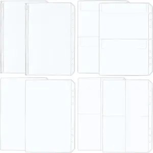 8 count A5 Binder Pockets, 4 Styles Clear Binder Inserts Zipper Folders,  PVC A5 Planner Inserts Sleeves Budget  Envelope Pouches for 6-Ring Loose Leaf, Document, Saving Challenges