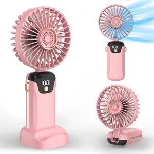 Portable Foldable Fan, 5 Speed Handheld Fan with Base & Digital Display, USB Rechargeable Personal Fan for Neck, Desk & Travel, USB-C Rechargeable, Lightweight for Summer, Concerts & Outdoor Use