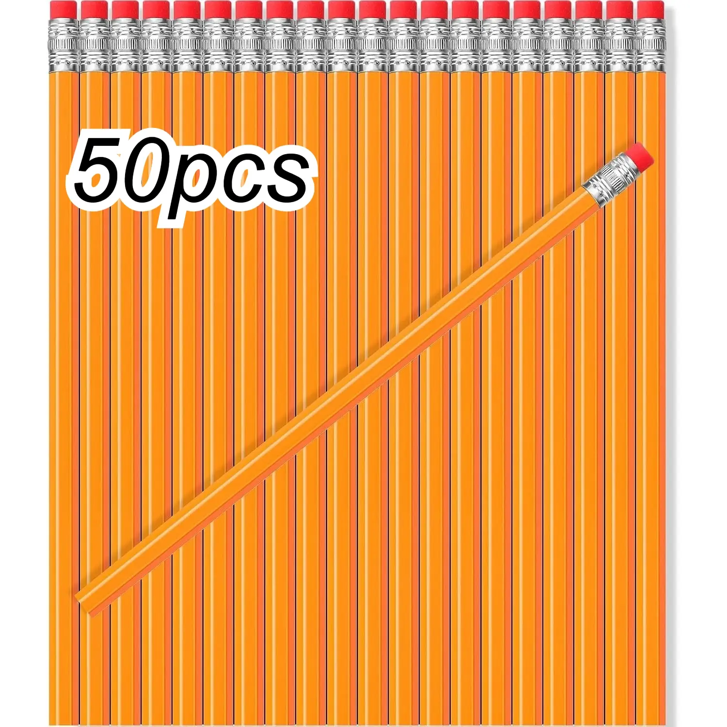 50 Pcs HB Pencils #2 Unsharpened Wood Cased Pencils with Eraser Hexagonal Pencil Cute Graphite No 2 Pen for Adults Gifts Exam School Office Sketching Learning Writing Tools (Yellow)