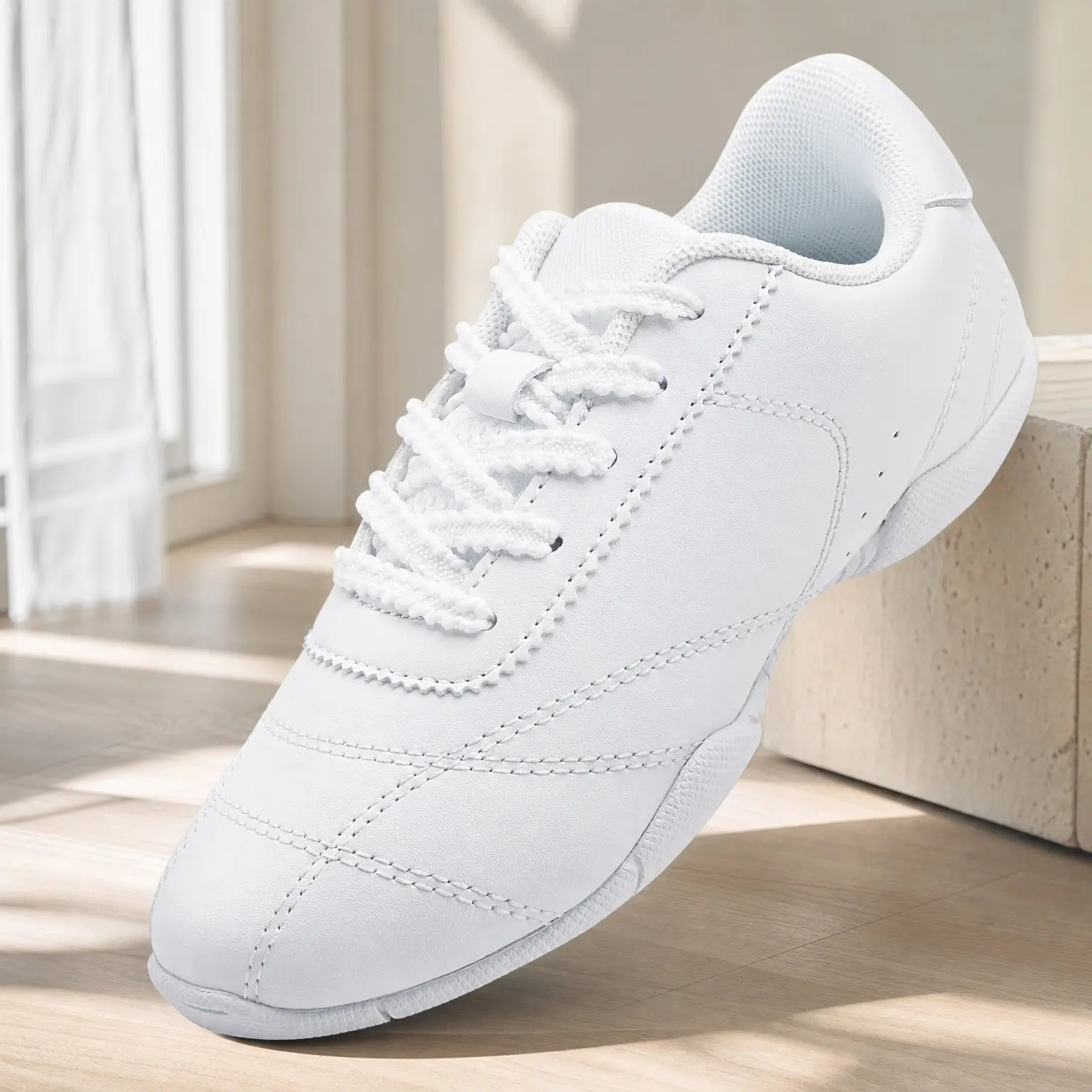 Girls Leather Cheer Dance Sneakers | Youth Athletic Cheerleading Shoes for Training, Competition & Practice with Supportive Non-Marking Sole(Gift)