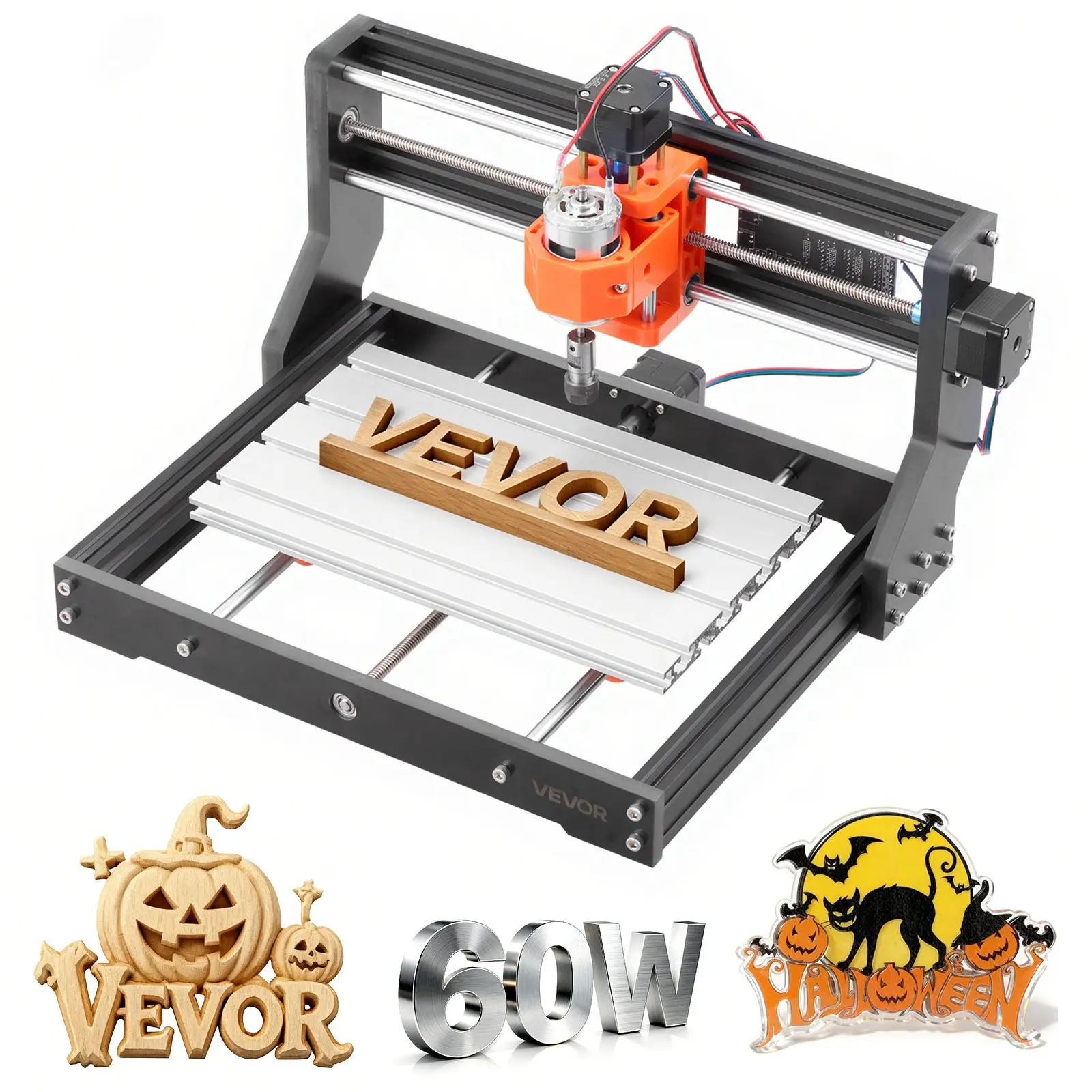 VEVOR 3018 CNC Router Machine, 60W Spindle, 3-Axis Control Wood Engraving Milling Machine, 300x180x40mm Working Area, Aluminum Alloy Structure, for Wood Acrylic Carving Cutting, Wood Carving, Engraved Cuts