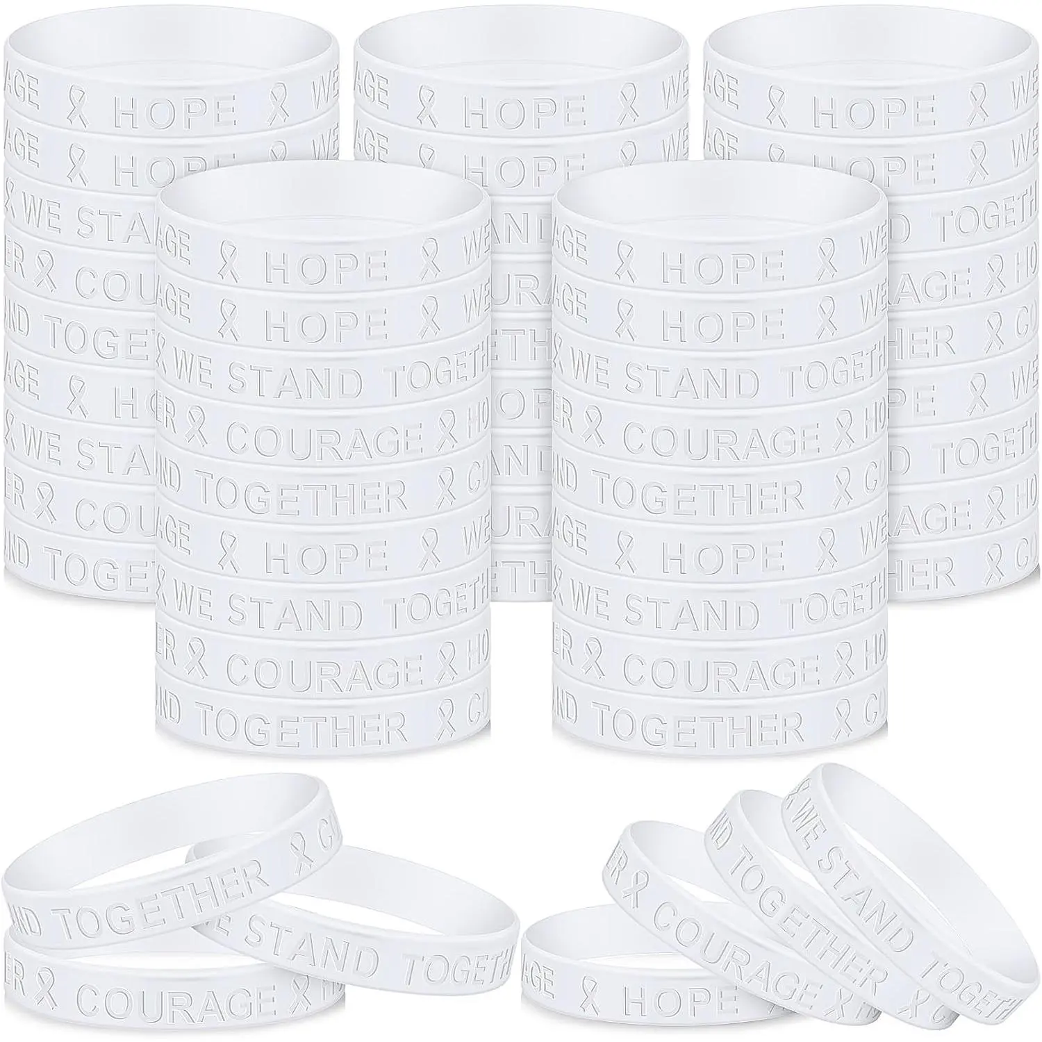White Lung Cancer Awareness Ribbon Bracelets  Rubber Wristband for  Cancer Awareness