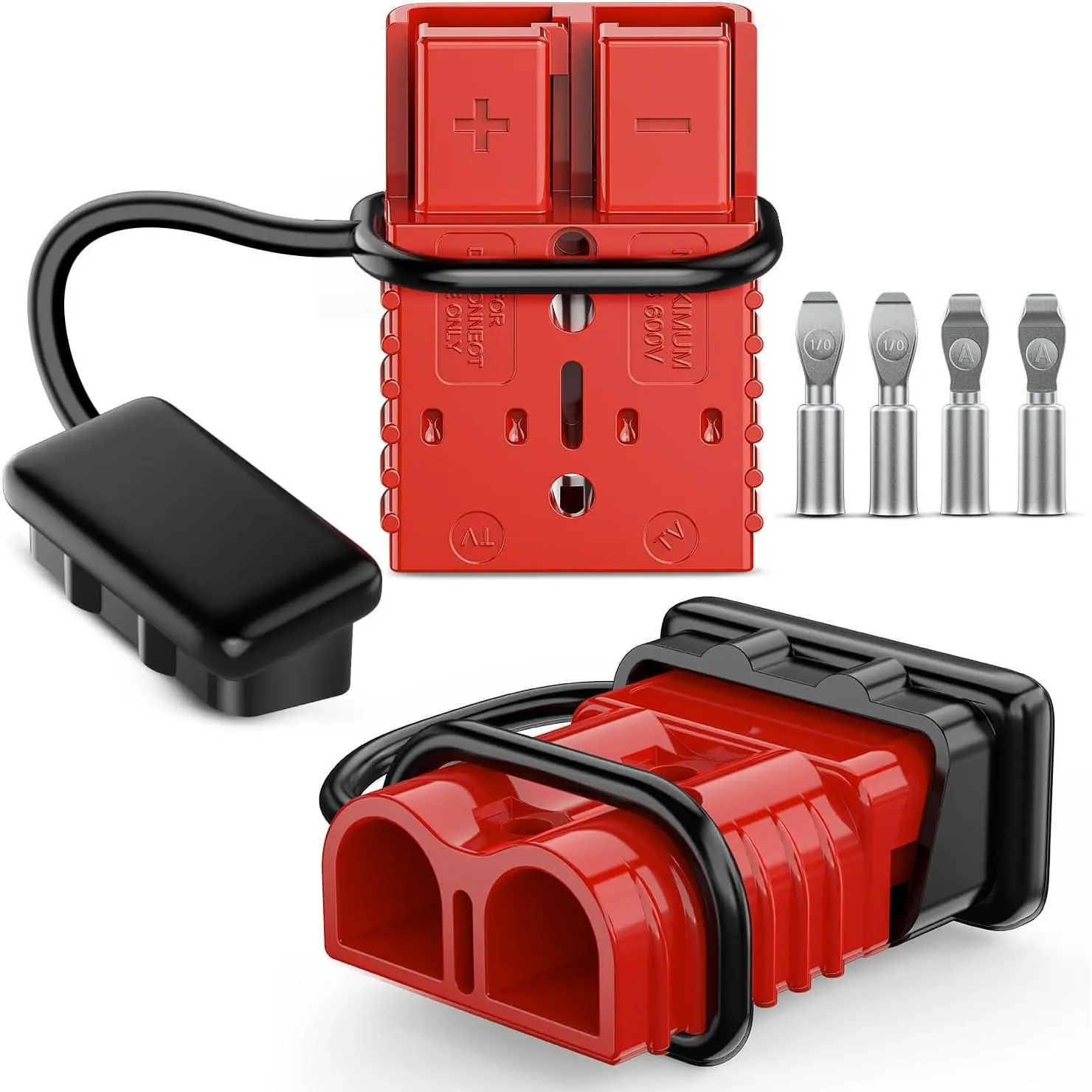 Nilight 175AMP 1/0AWG Anderson Connector Kit - 12V-36V Battery Quick Disconnect Harness with 2 x Rubber Boot Caps, Flame-Retardant, Rust-Proof, Polarity Markings, Silver Plated Copper Terminals for Marine ATV (2-Pack Red), Marine Atv Trailer Towing Winch