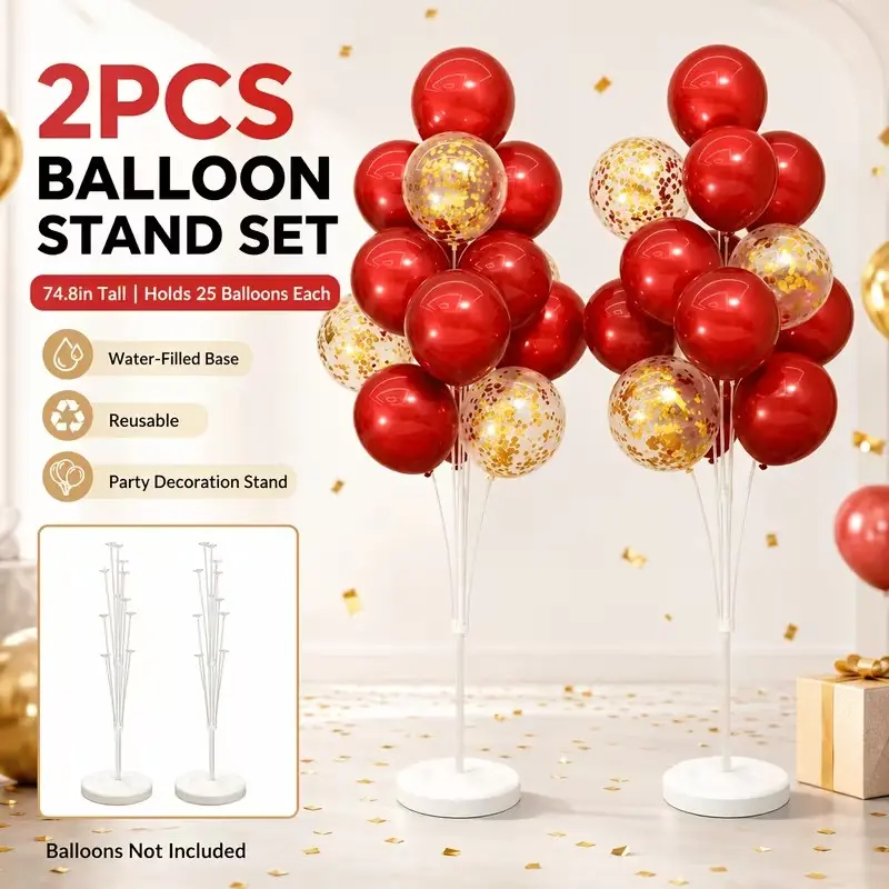 2-Pack 74.8-Inch Balloon Column, Holds 25 Balloons, Stable Base, Reusable, Ideal for Birthday Parties, Weddings, Outdoor Decorations