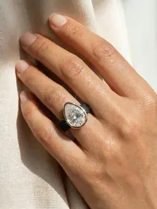 Women's Silicone Ring with Large Teardrop Rhinestone, Adjustable Elastic Band, Low Allergy Wedding Ring, Comfortable Fit, Sizes 5-10, Statement Wedding Ring