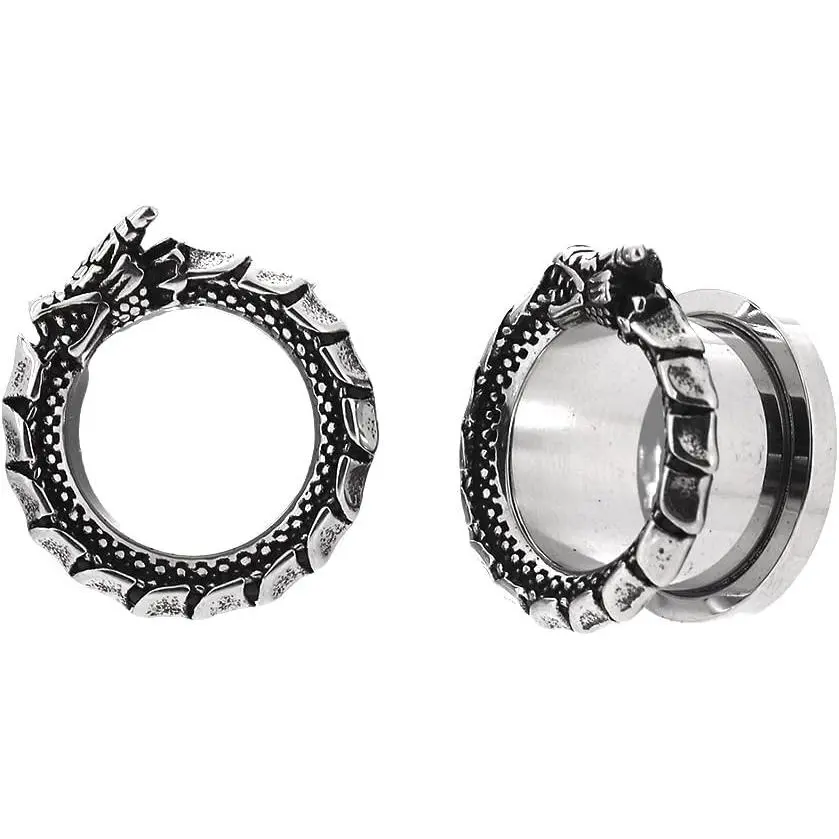 Ouroboros Dragon Ear Gauges, Stainless Steel Ear Tunnels 2 count, Ear Expanders for Stretched Ears