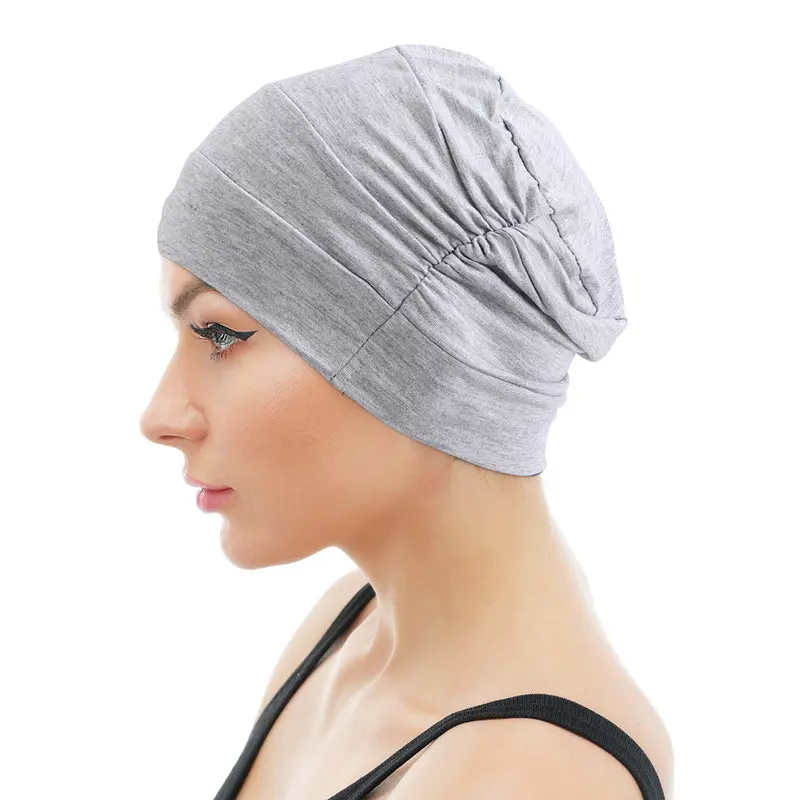 Effortless Soft Jersey Ruched Turban Beanie Cap Stretchy Breathable Slouchy Headwrap Full Hair Coverage Women Casual Sleep Night Cap