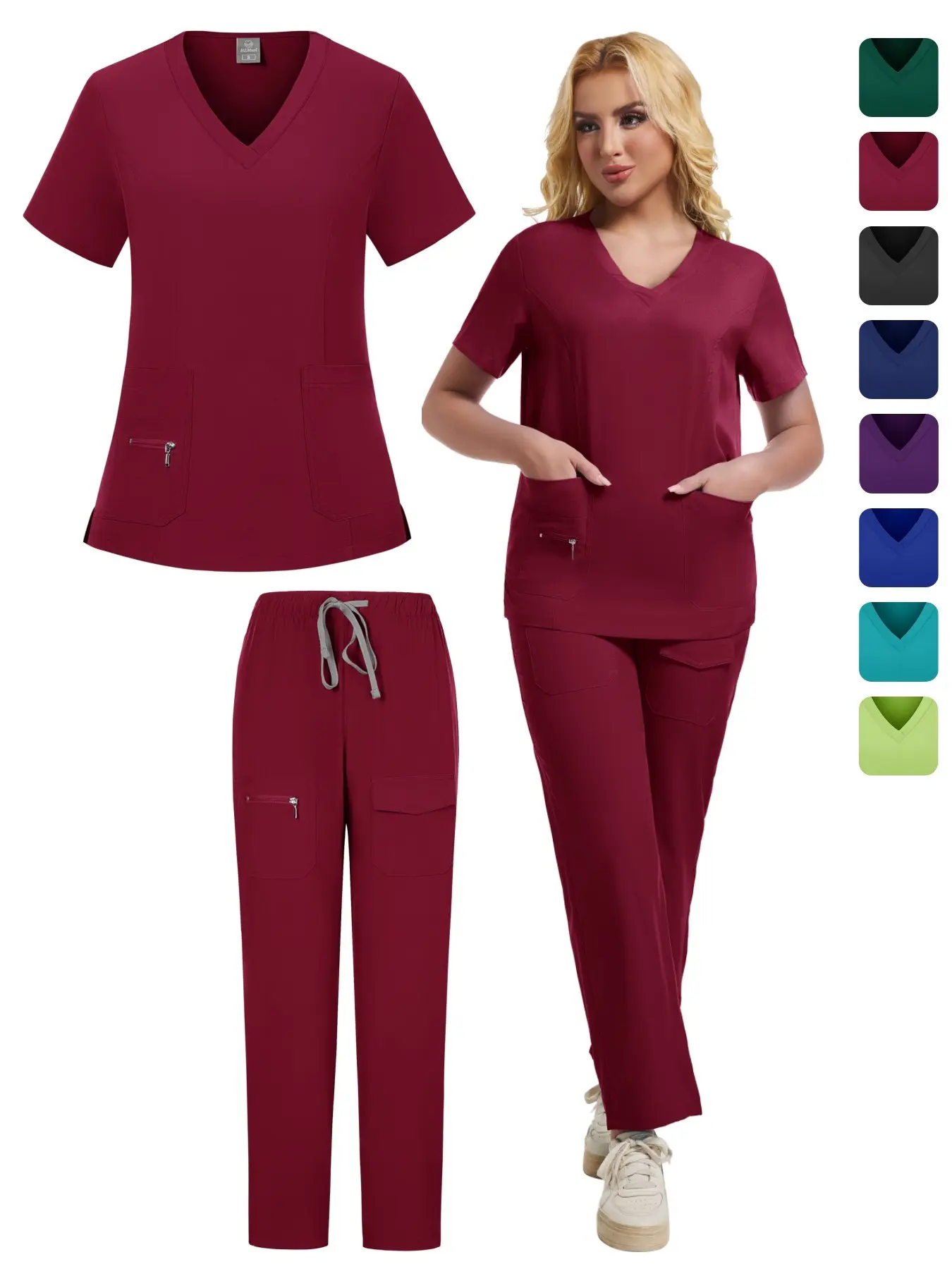 Hospital Nurse Uniforms Solid Color Pockets Medical Scrubs Fabric Wear Resistant Comfort Surgical Uniform Men Women Clinic Work Outfit, Scrubs Sets Woman Medical Nurse Spa Beauty Salon Workwear Clinical Scrubs Top + Pant Trouser Doctor Nursing Tunic Suit