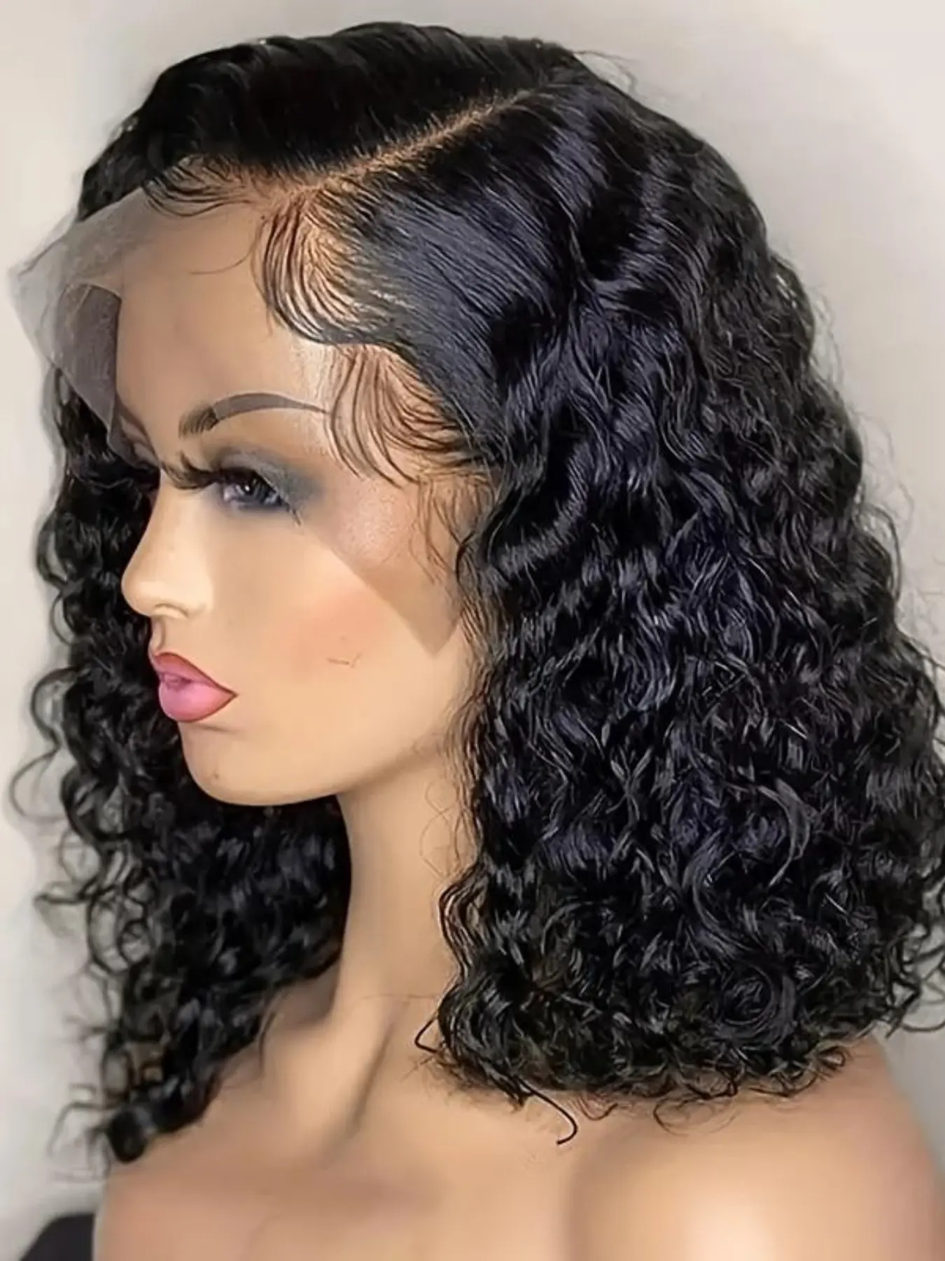 Brazilian Deep Water Wave Curly Bob 100% Human Hair Wigs Natural Black Deep Wave Hd Lace Front 13x4 Transparent Lace Wigs For Women