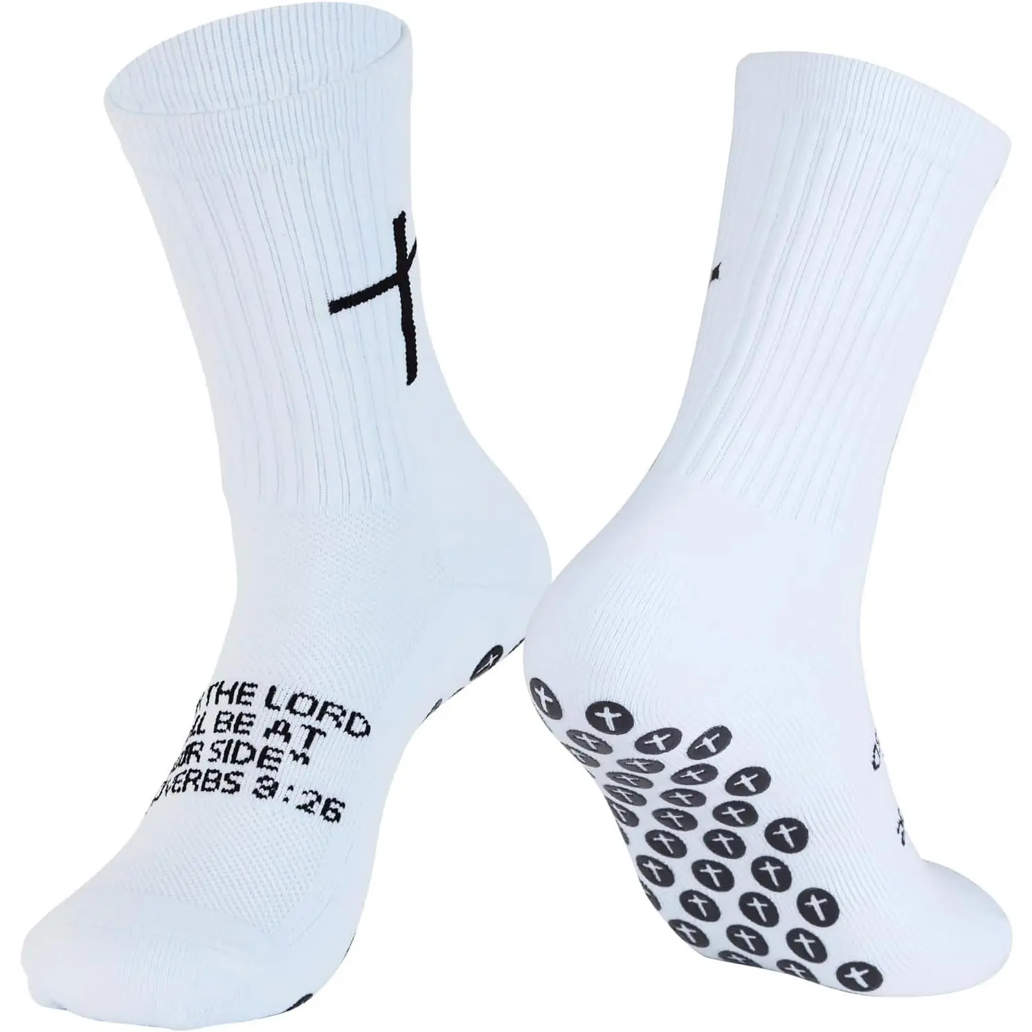 2 Pairs Men's Cross Grip Socks, Breathable Non-Slip Athletic Socks for Soccer, Christian Bible Verse Design, Fits Sizes 6-13, Two Pairs