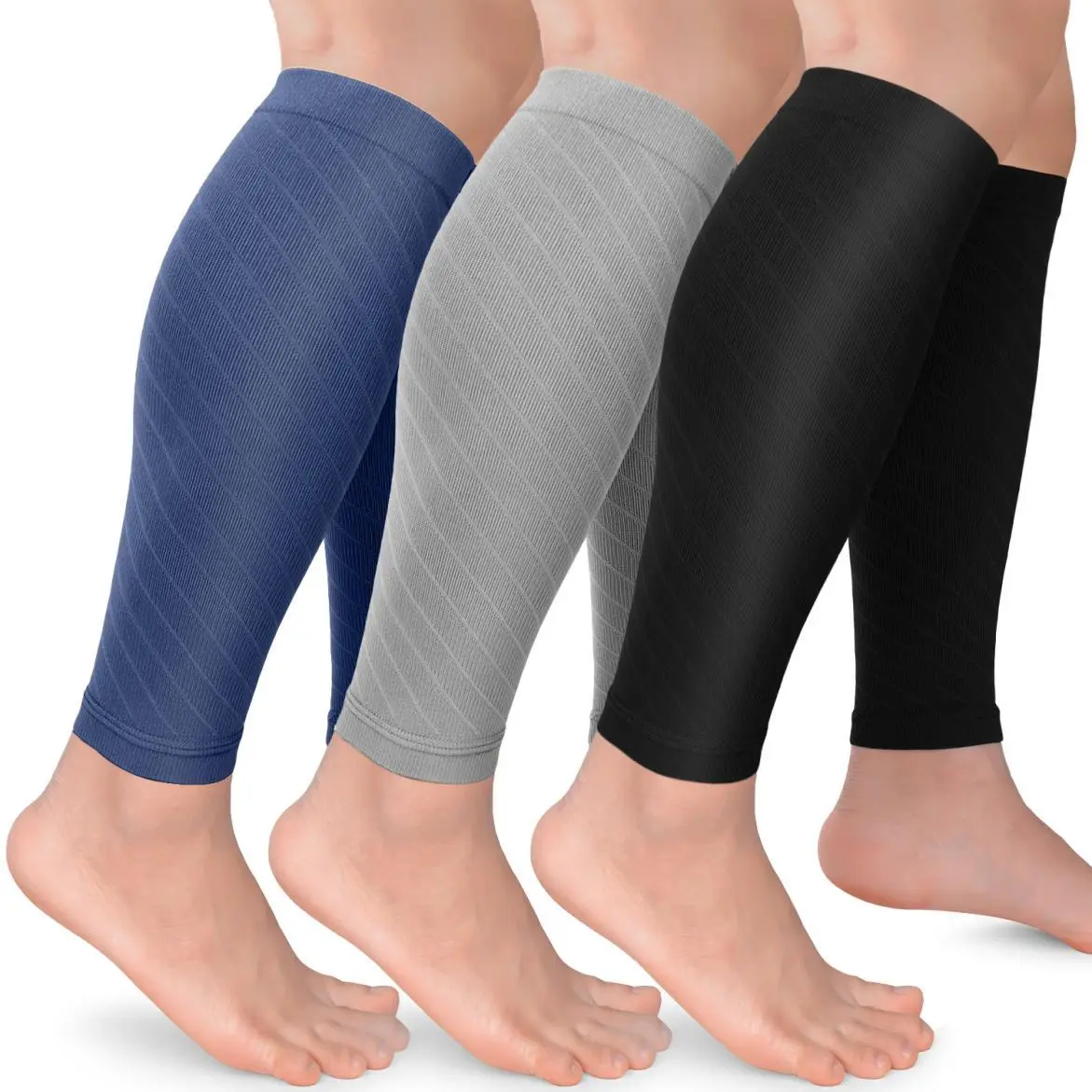 TerraGlow Living Calf Compression Sleeves 3-Pack - 20-30 mmHg Graduated Leg Support for Men, Novetec Lightweight Design, Relief for Varicose Veins Pain/Swelling, Ideal for Hiking; Note: Measure Circumference, Choose Smaller Size for Best Fit, Running, Peo