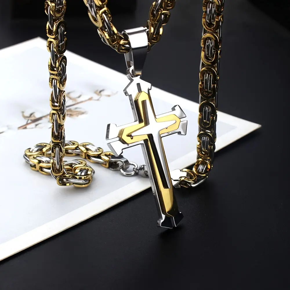 Men's 304L Stainless Steel Handmade Pendant Necklace Set with U-Chain, Casual & Everyday Wear Chain Jewelry Necklaces for Men, Layered Gold Chains