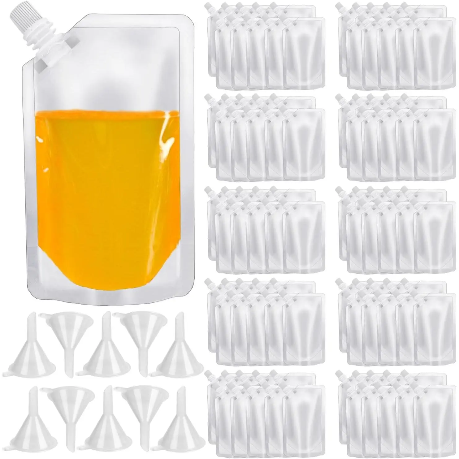 100 count Plastic Flasks,8 Oz Drink Pouches Bulk,Concealable and Reusable Drink Pouches for Travel