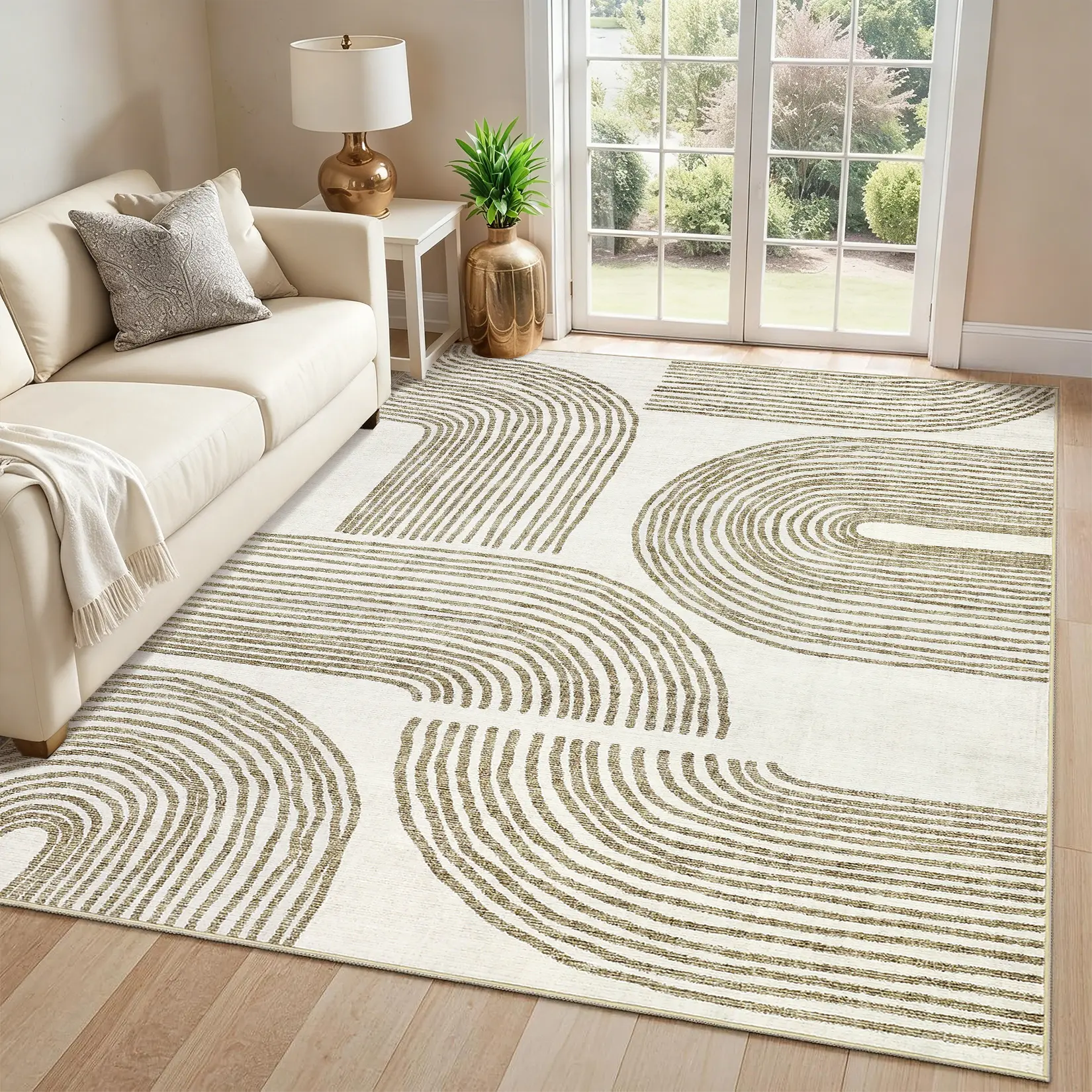 Modern Abstract Area Rug - Ultra Thin, Soft, Washable, Non-Slip, Mark Resistant Carpet - Versatile Floor Mat for Living Room, Bedroom, Dining Room, Nursery