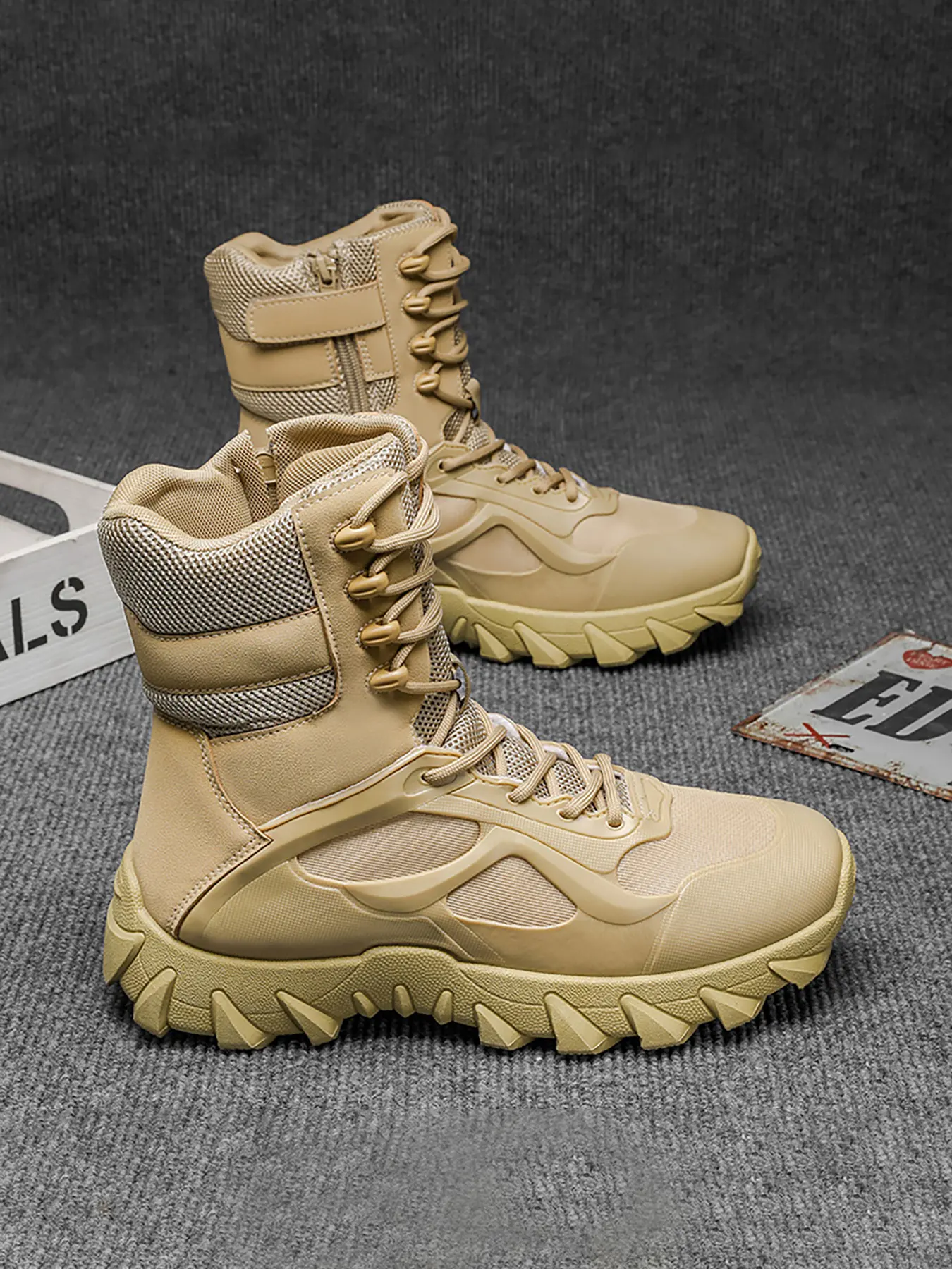 We are purchasing men's outdoor boots, durable military tactical desert boots, and comfortable high-top fashionable boots for camping and training