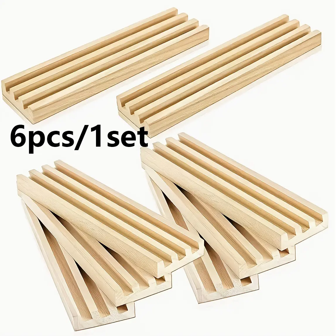 6pcs Domino Holder Rack with Non-Slip Pads, Wooden Desktop Storage, Compatible with Rummy, Poker, Domino Games