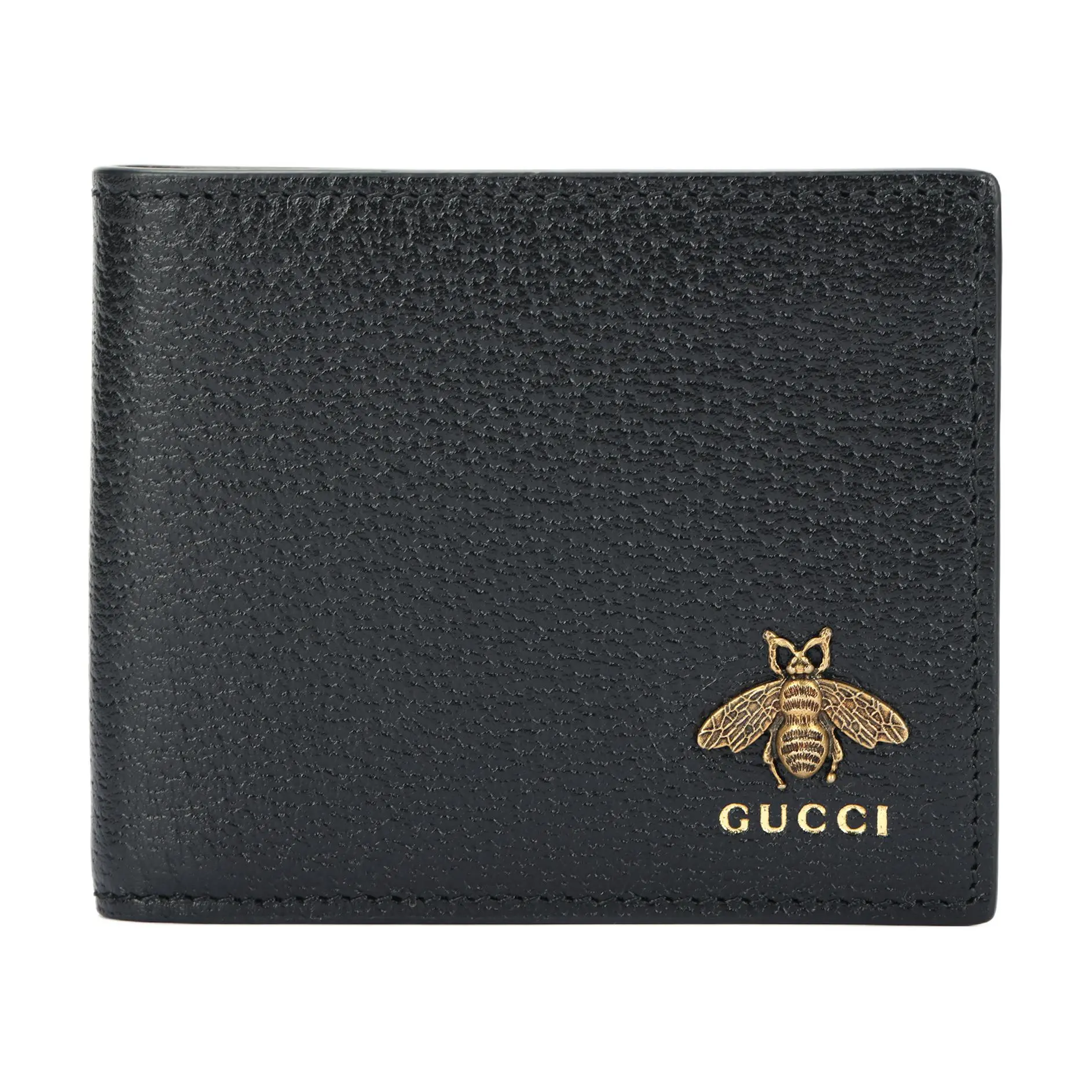 Gucci Metal Bee Embossed Logo Bifold Leather Wallet for Men in Black