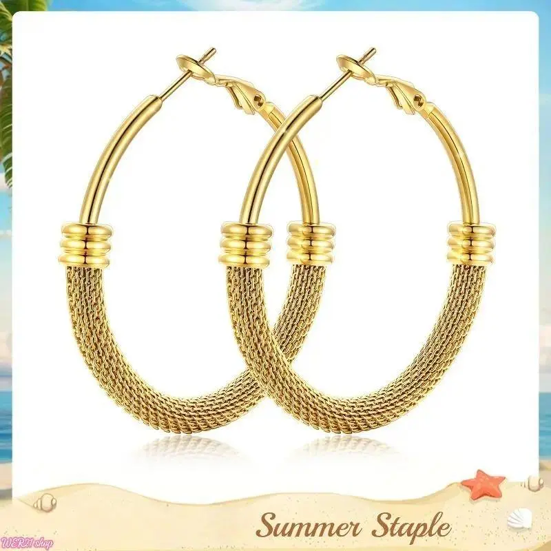 14K Gold Plated Chunky Lightweight Hoops Earrings Hypoallergenic Chic Daily Multiple Size Large Small Huggies Gold/Silver/Black Color 20/30/40/50/60/70/80MM Stainless Steel Oversized Statement Hoop Earrings Jewelry Gift for Women Girls Summerwins Trendy E