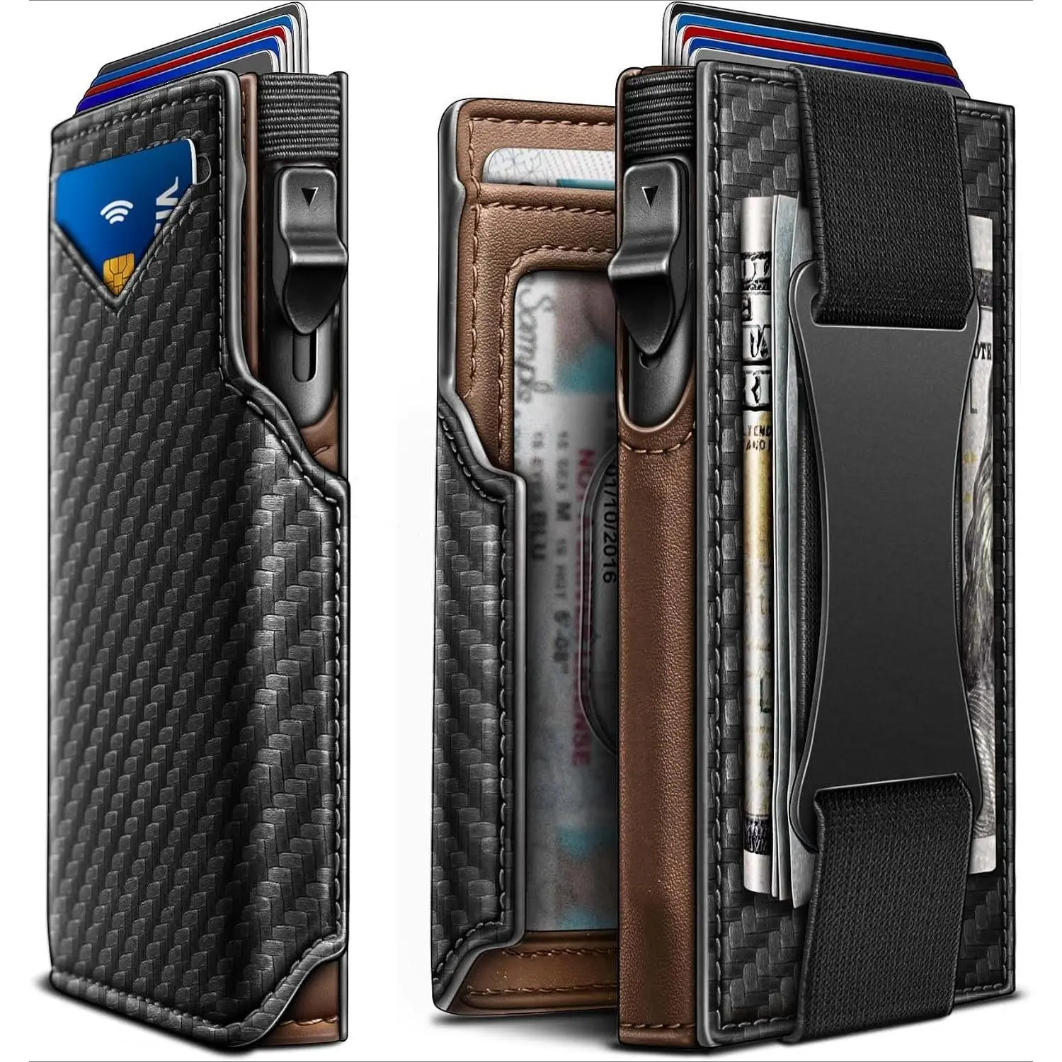 Men Slim Compact Wallet, Slim Front Pocket Wallet Money Clip Card Holder 3.8"x2.7", Pop-up Access, Slim Compact Wallet with ID Window, RFID Blocking Smart Pop Up Card Wallet, Metal Aluminum Credit Card Holder Bifold Wallet, Fathers Day Gift