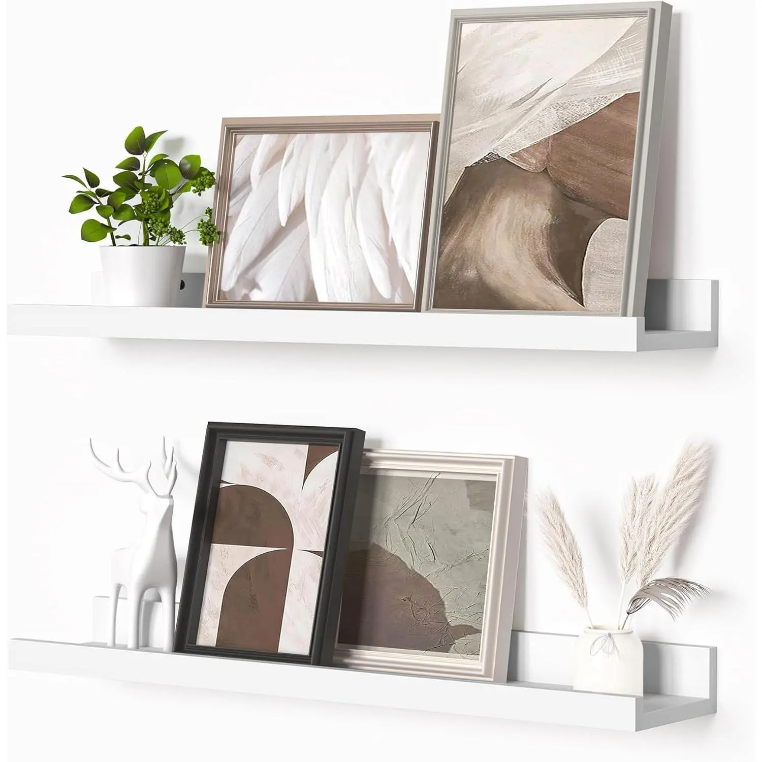 Picture Ledge Shelf, Floating Shelves Set of 2, 24 Inches Picture Shelf for Wall with Ledge, Kids Bookshelf Wall Mounted for Living Room Bedroom Decor Books Photo Frames - White