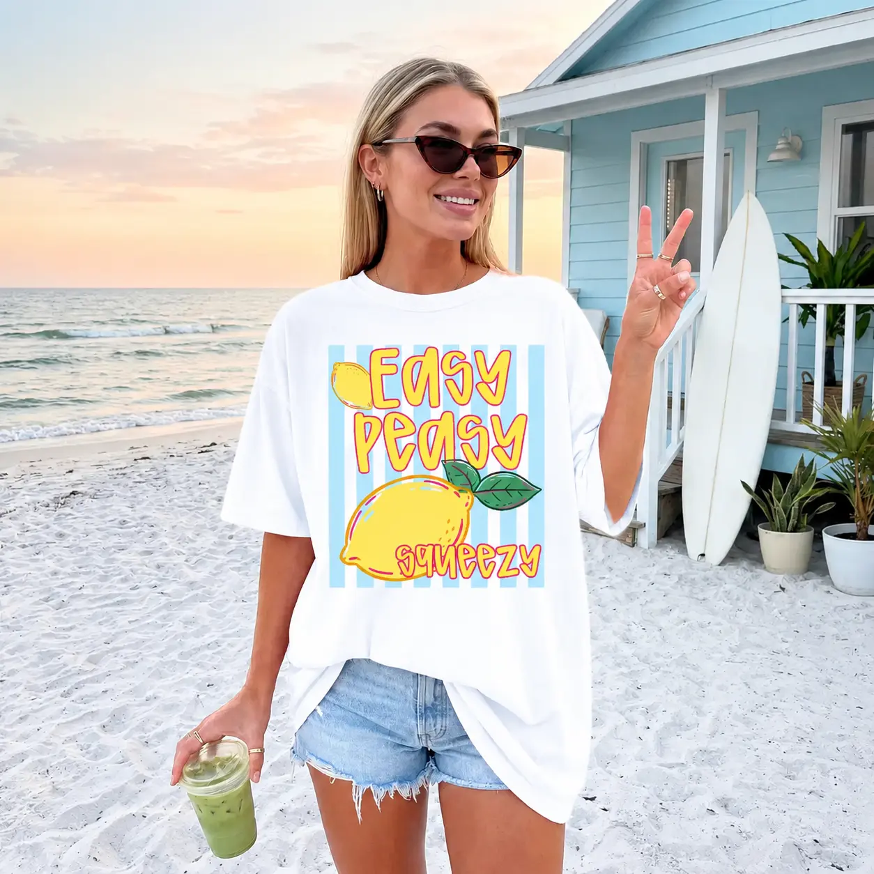 Women’s "Easy Peasy Lemon" Vintage Graphic T-Shirt, Cute Fruit Print Baggy Loose Round Neck Soft Cotton Sports Top, Trendy Summer Casual Streetwear Gift For Her, Tshirt