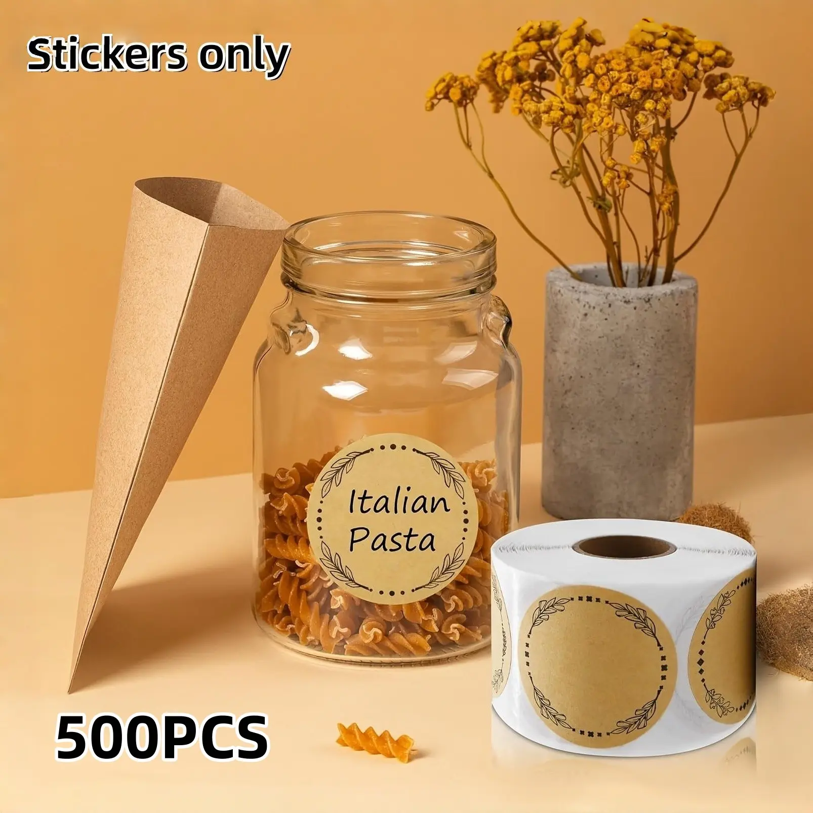 1 Roll (500 Stickers) Kraft Paper Sticker Roll, Ideal for DIY Projects, Perfect for Scrapbooking, Organization, and Craft Making