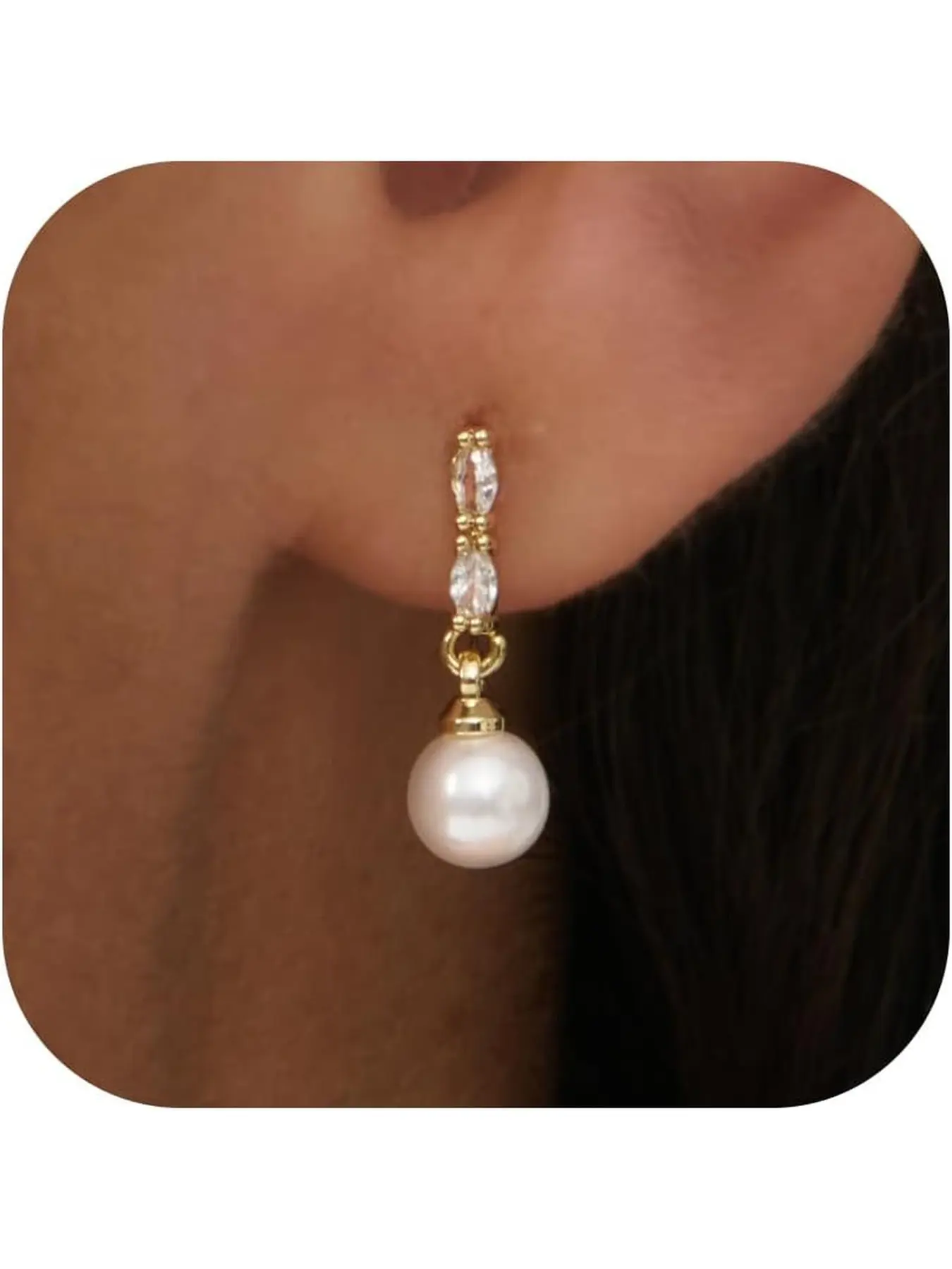 1pair Golden Pearl Earrings for Women - Golden Drop Dangle Pearl Wedding Earrings for Brides, Elegant Bridal Studs Trendy Jewelry