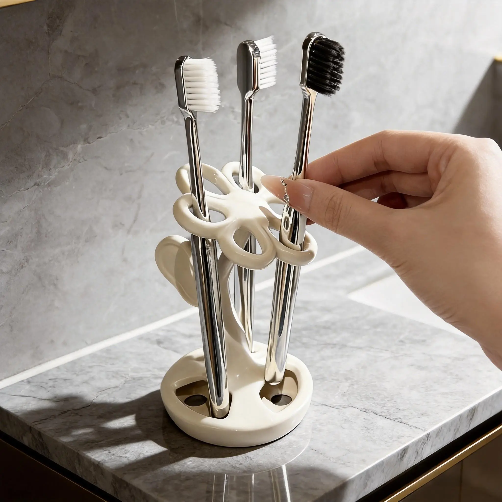 Ceramic Flower Toothbrush Holder, Simple Design Bathroom Accessory, Elegant Soap Dish, Durable Ceramic Material, Perfect for Home Use