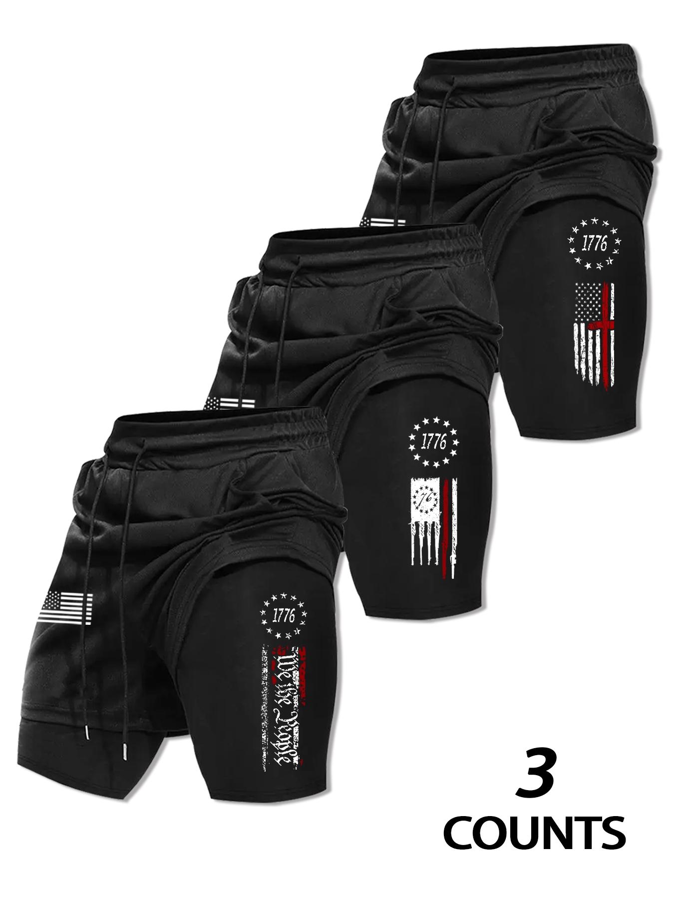 Men's Basketball Shorts with Pockets, Fashionable 2-In-1 Drawstring Waist Sporty Shorts, Activewear Shorts, Stylish Flag Design, Summer Casual Wear, Graphic Shorts, Streetwear Sports Shorts