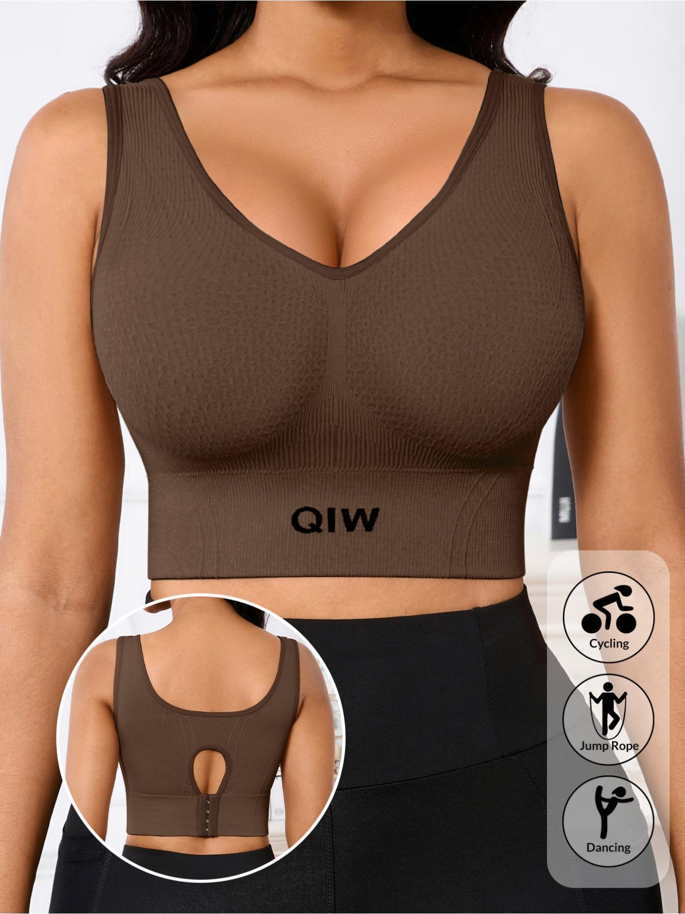 Women's Waffle Texture Sports Bra, Soft Comfortable No Underwire, Medium Support, Wide Shoulder Straps, Backless Design, All Seasons, Wireless Sports Bras