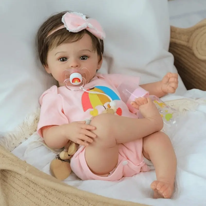 18-Inch Soft Vinyl Reborn Baby Doll, Realistic Newborn Girl Doll with Blue Eyes, Lifelike Infant Toy for Kids Aged 3+ Years, Cute Newborn Doll
