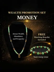 [Buy 1 Get 1 Free] Money Attraction Necklace Set with Green Aventurine & Tiger Eye Pendant Healing Crystal Stone ,Matching Bracelet Wealth Abundance Prosperity Crystal Jewelry Unisex Gift for Men Women